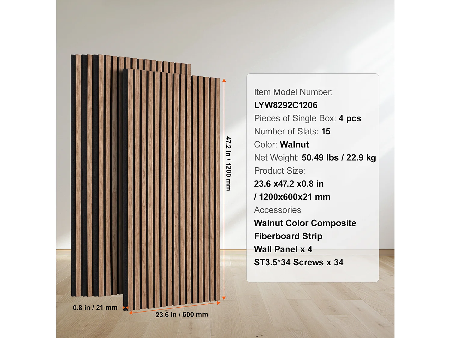 Panneaux Acoustiques à Lattes de Bois SucceBuy 120 x 60 cm, Décoration Murale Moderne, Noyer