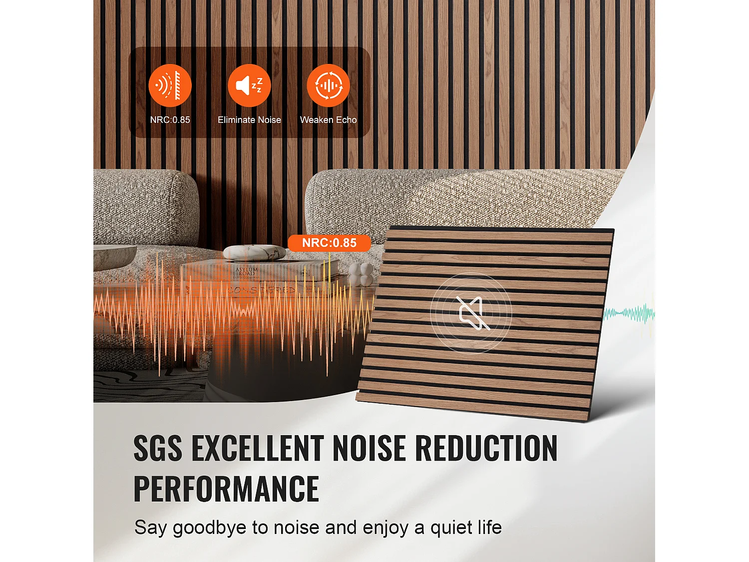 Panneaux Acoustiques à Lattes de Bois SucceBuy 120 x 60 cm, Décoration Murale Moderne, Noyer