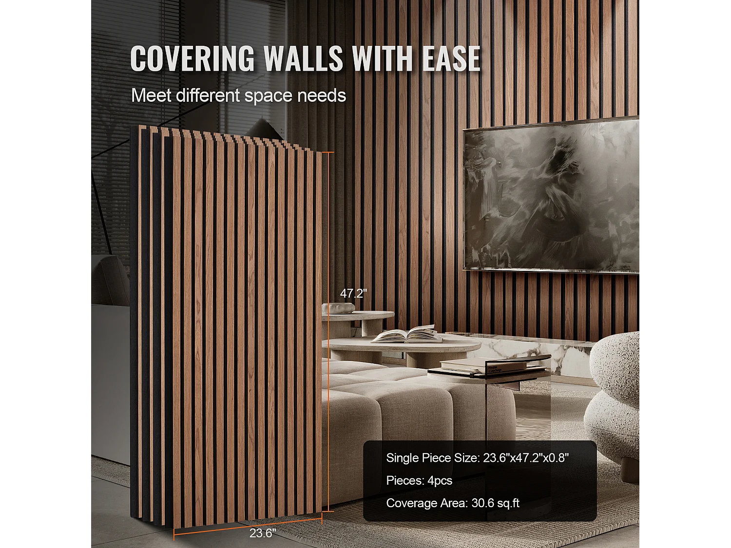 Panneaux Acoustiques à Lattes de Bois SucceBuy 120 x 60 cm, Décoration Murale Moderne, Noyer