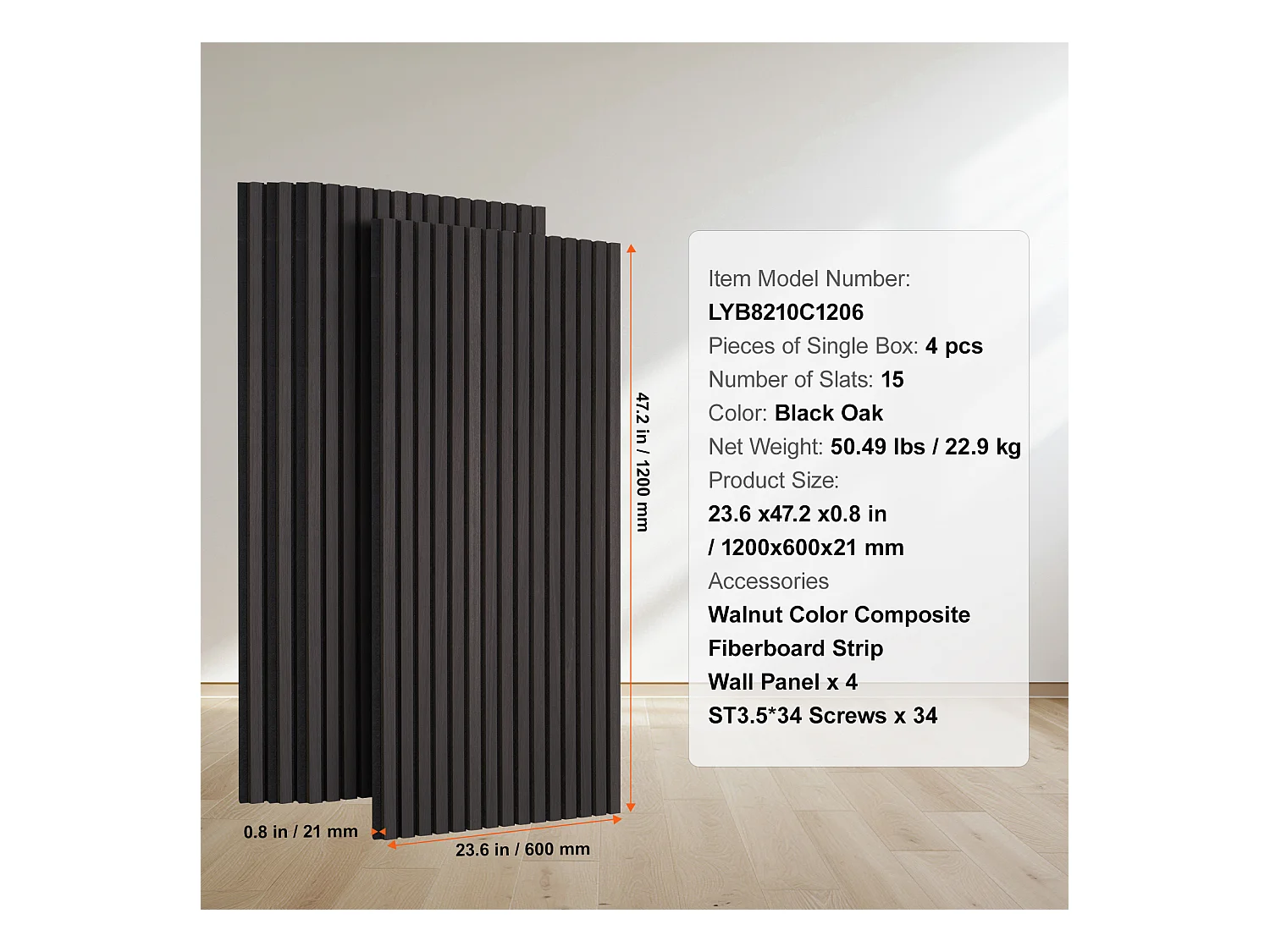 Panneaux Acoustiques à Lattes de Bois SucceBuy 120 x 60 cm, Décor Moderne, Chêne Noir, pour une Décoration Moderne, Réduction du Bruit