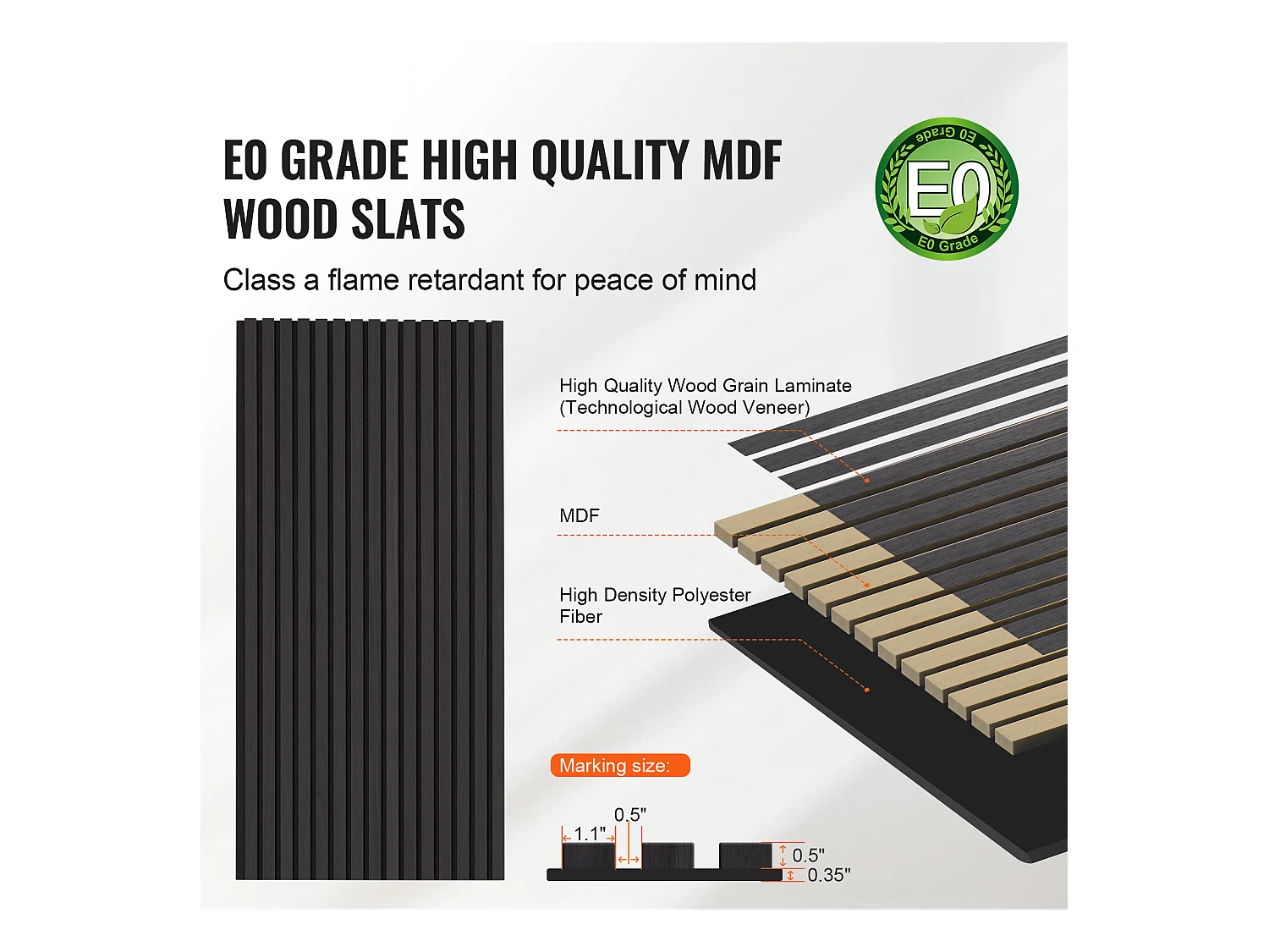 Panneaux Acoustiques à Lattes de Bois SucceBuy 120 x 60 cm, Décor Moderne, Chêne Noir, pour une Décoration Moderne, Réduction du Bruit