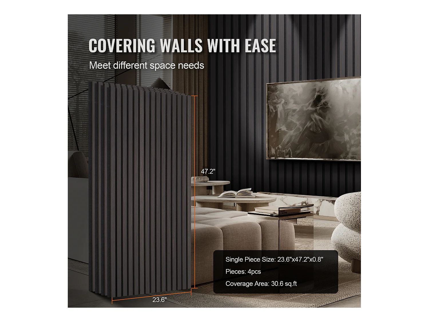 Panneaux Acoustiques à Lattes de Bois SucceBuy 120 x 60 cm, Décor Moderne, Chêne Noir, pour une Décoration Moderne, Réduction du Bruit