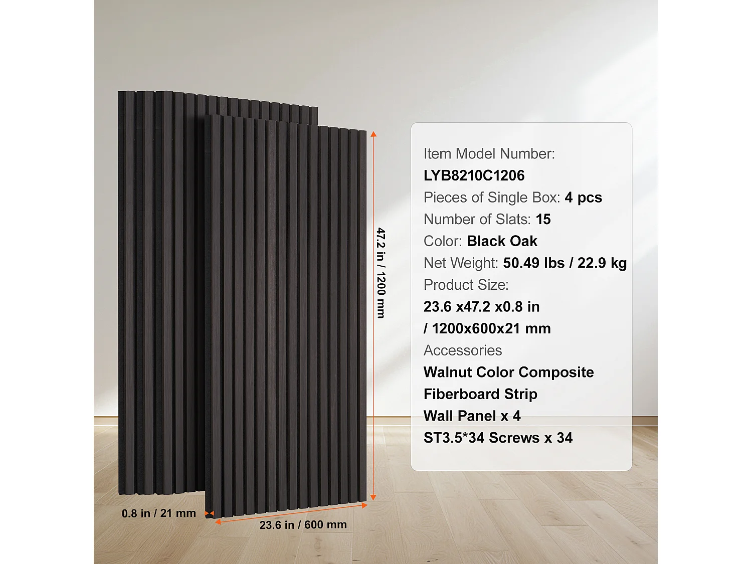Panneaux Acoustiques à Lattes de Bois SucceBuy 120 x 60 cm, Décor Moderne, Chêne Noir, pour une Décoration Moderne, Réduction du Bruit