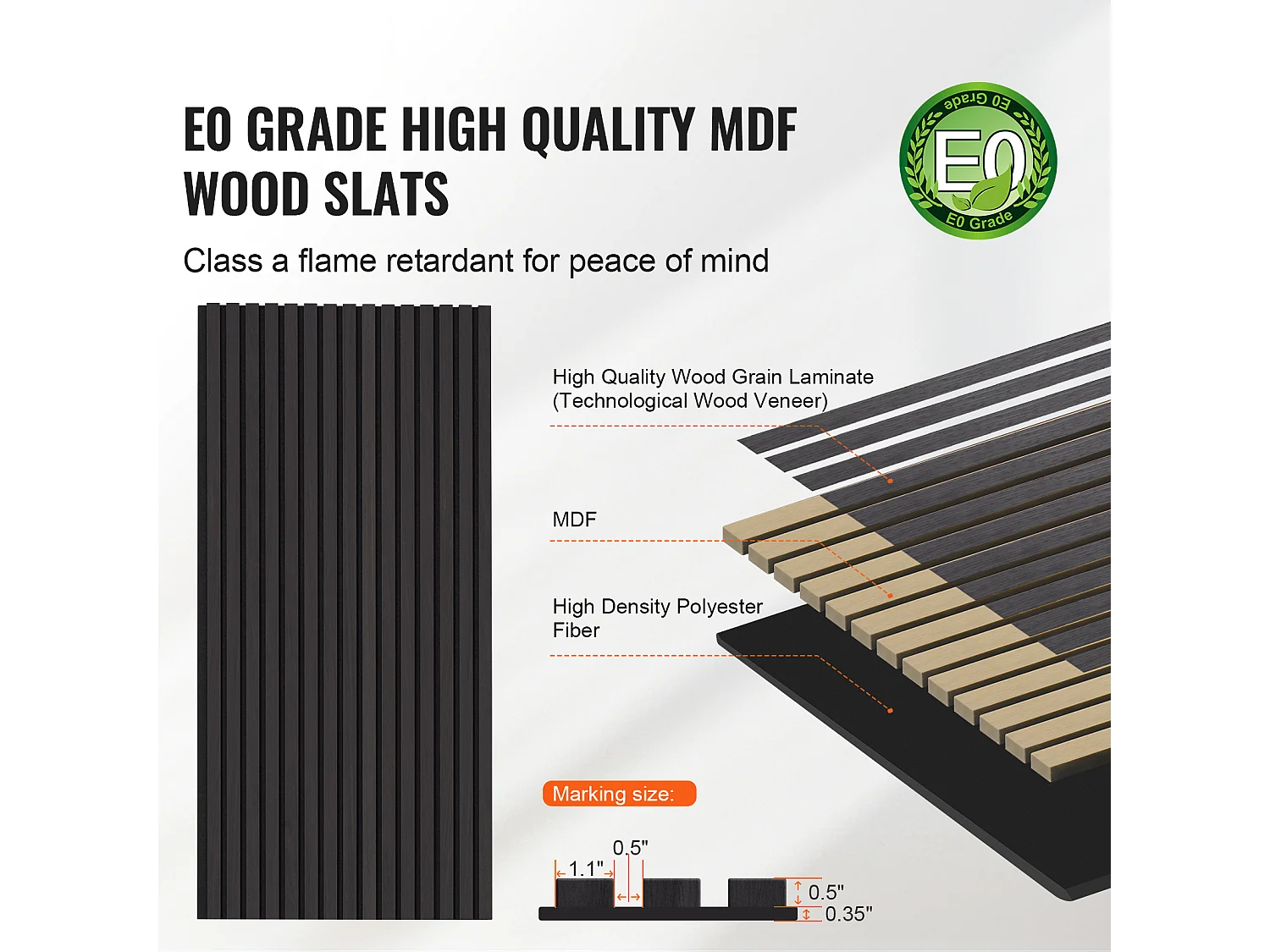 Panneaux Acoustiques à Lattes de Bois SucceBuy 120 x 60 cm, Décor Moderne, Chêne Noir, pour une Décoration Moderne, Réduction du Bruit