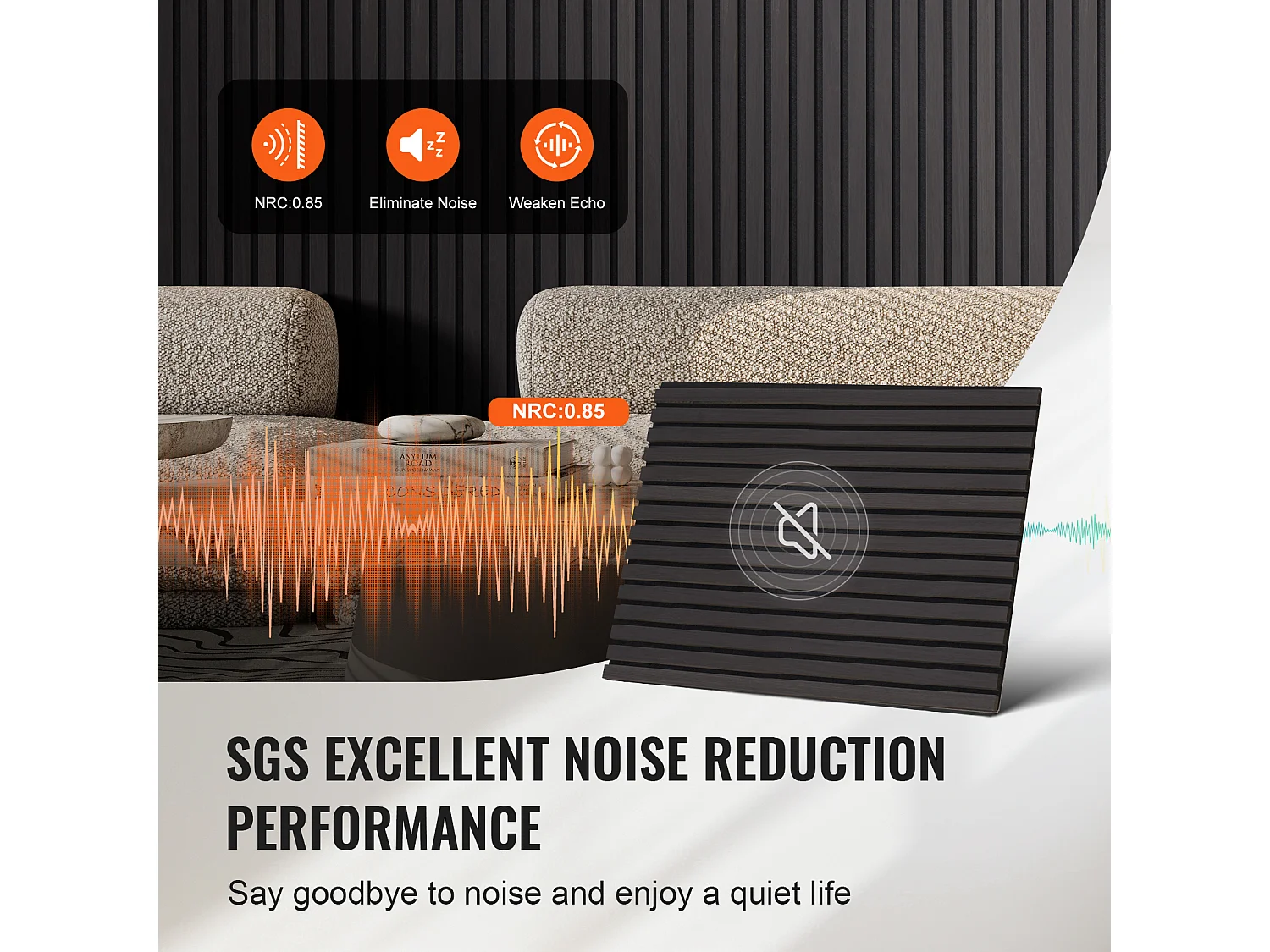 Panneaux Acoustiques à Lattes de Bois SucceBuy 120 x 60 cm, Décor Moderne, Chêne Noir, pour une Décoration Moderne, Réduction du Bruit