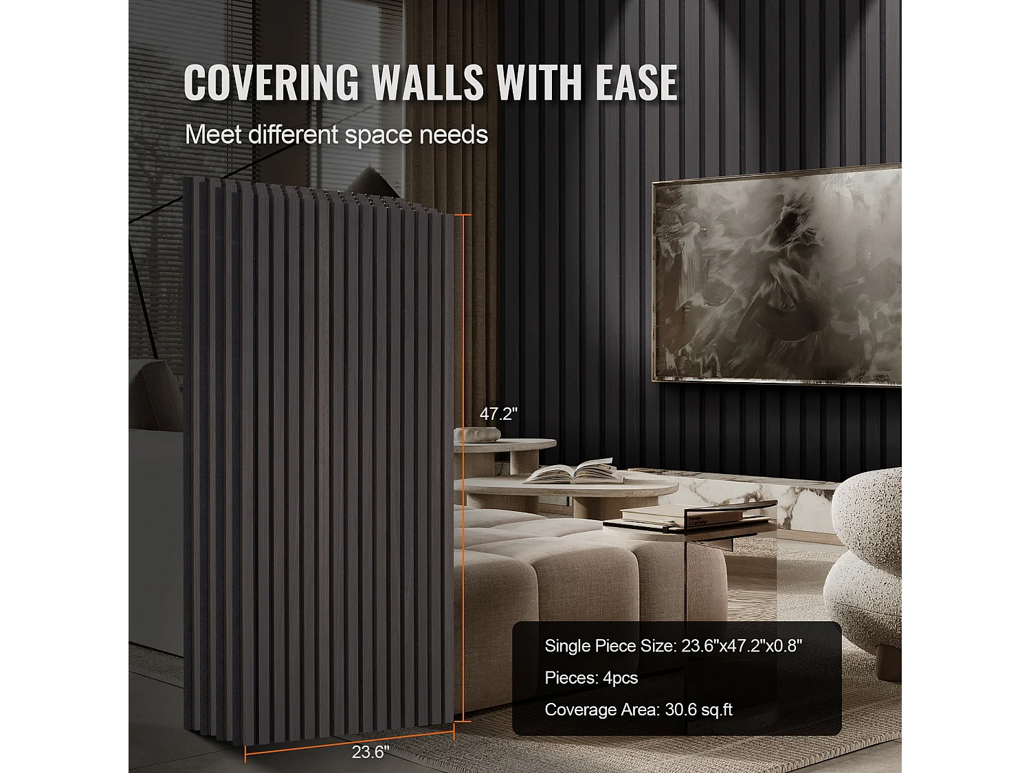 Panneaux Acoustiques à Lattes de Bois SucceBuy 120 x 60 cm, Décor Moderne, Chêne Noir, pour une Décoration Moderne, Réduction du Bruit