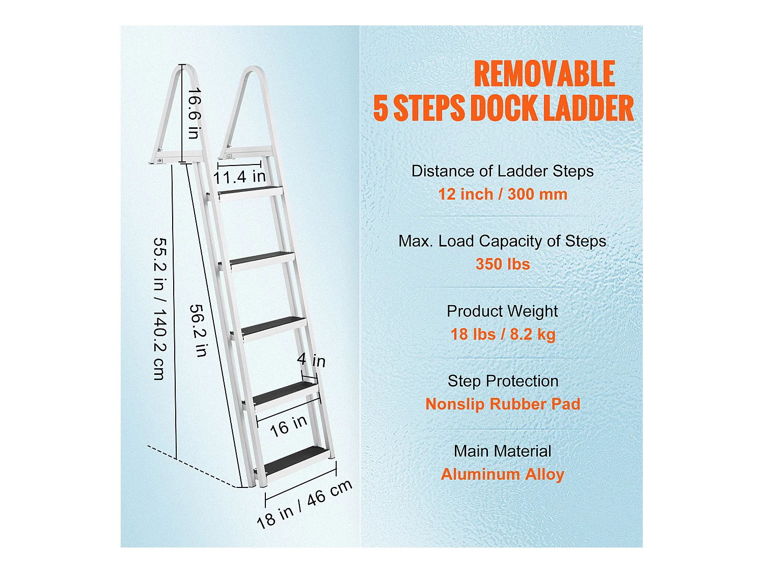 Échelle de Piscine, Bain SucceBuy Capacité de Charge de 159 kg, 610 x 455 x 1825 mm pour Bateaux