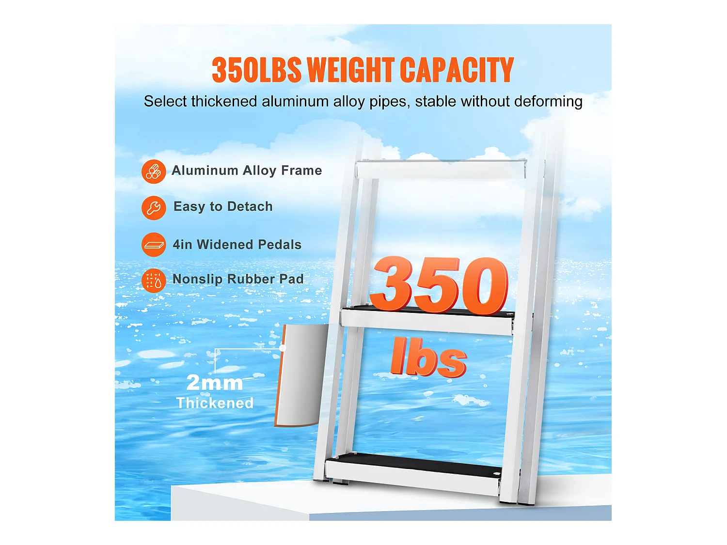 Échelle de Piscine, Bain SucceBuy Capacité de Charge de 159 kg, 610 x 455 x 1825 mm pour Bateaux