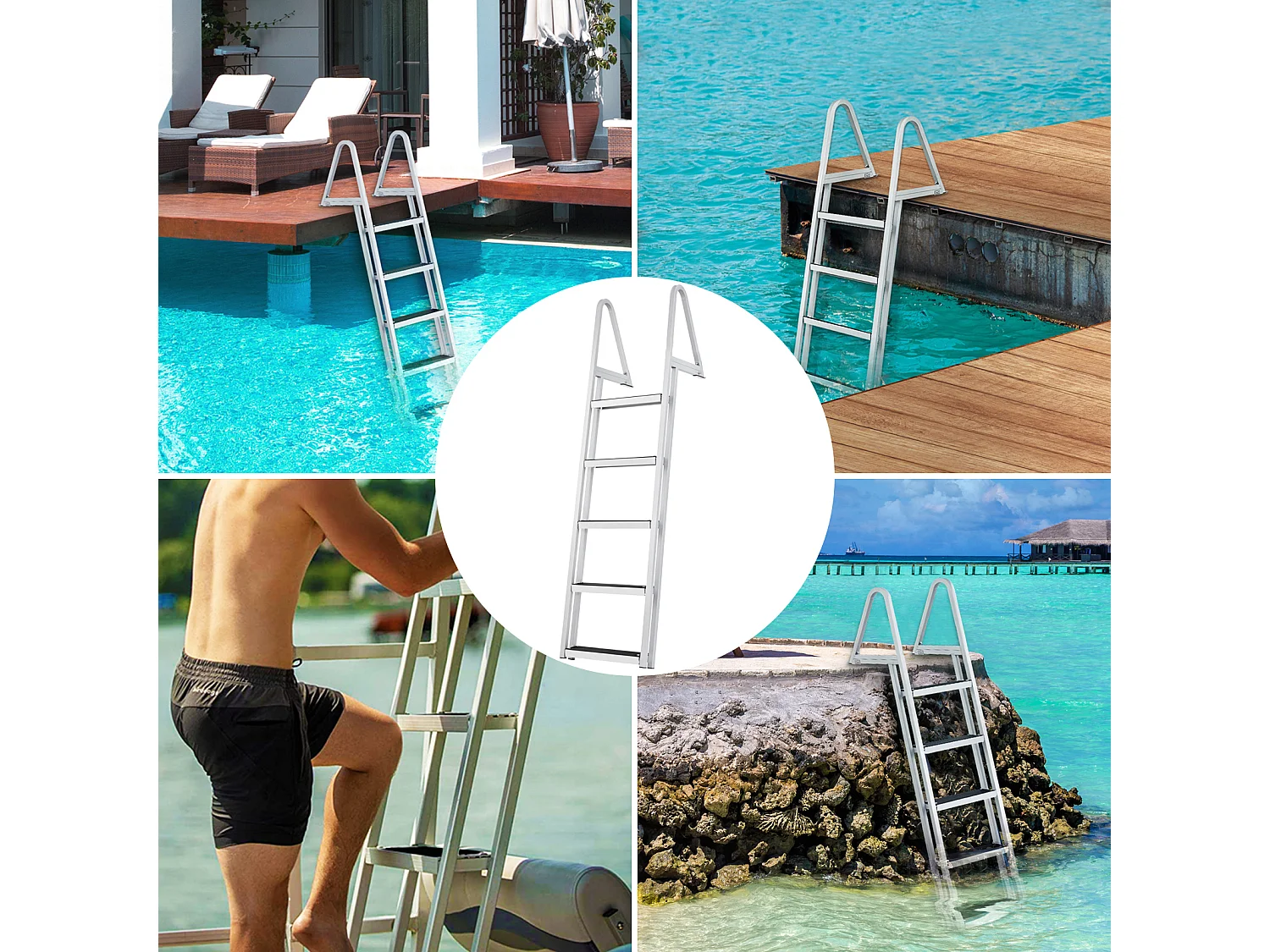 Échelle de Piscine, Bain SucceBuy Capacité de Charge de 159 kg, 610 x 455 x 1825 mm pour Bateaux