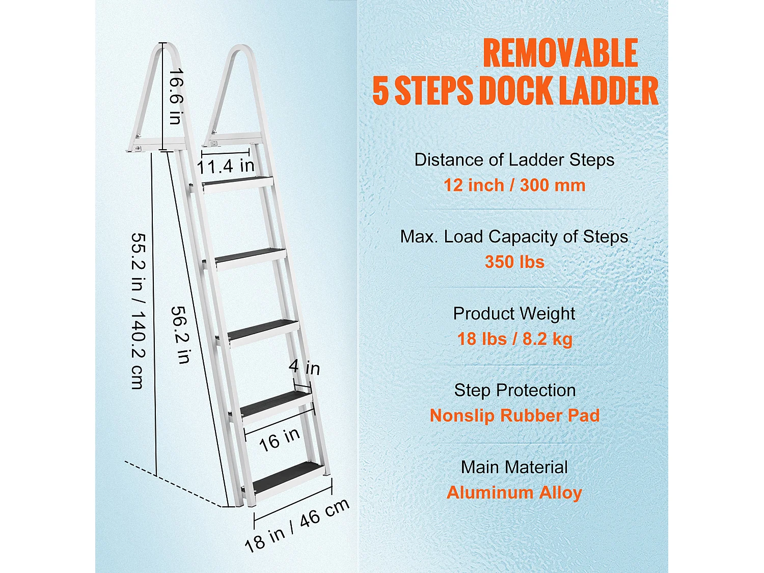 Échelle de Piscine, Bain SucceBuy Capacité de Charge de 159 kg, 610 x 455 x 1825 mm pour Bateaux