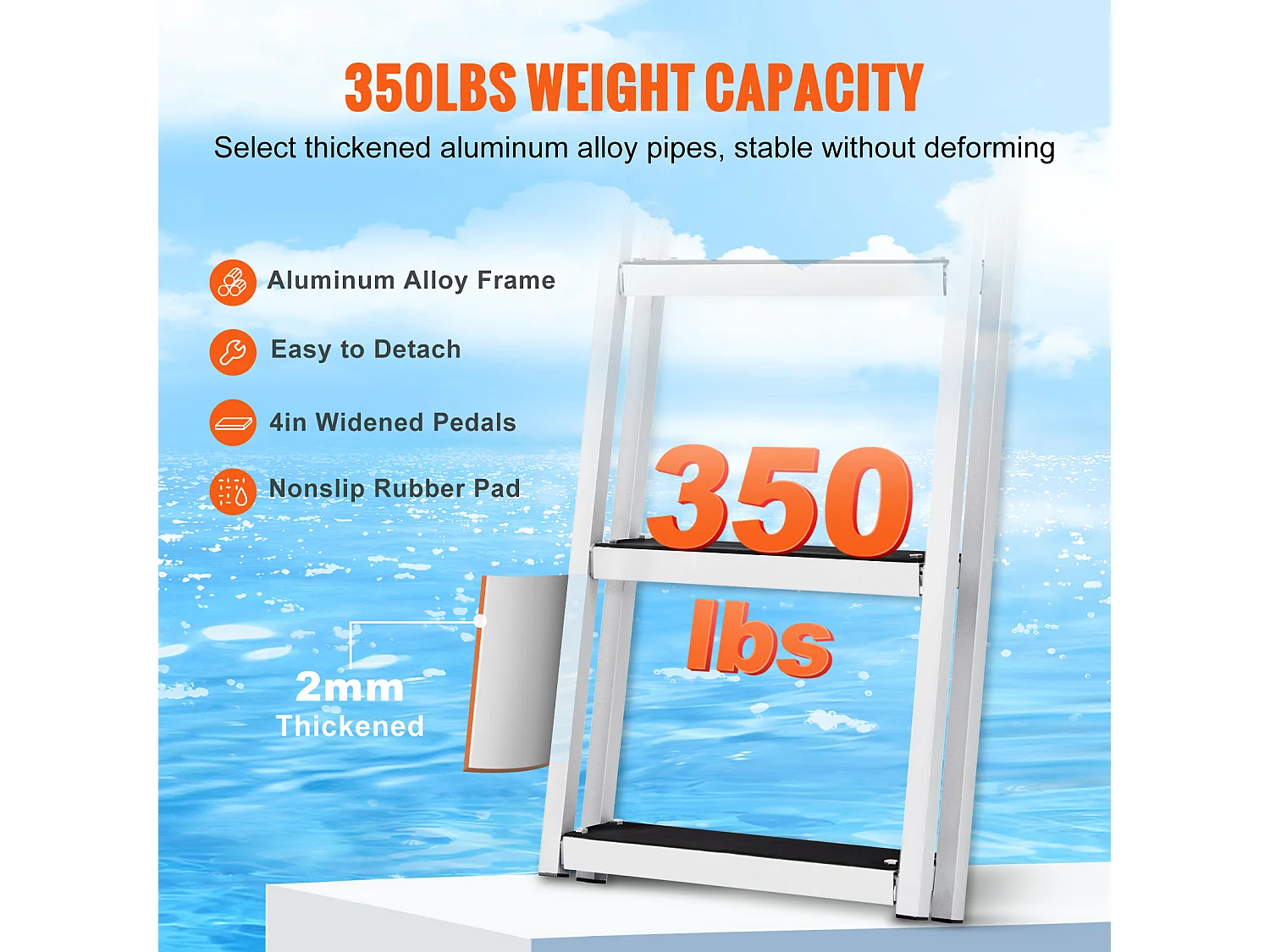 Échelle de Piscine, Bain SucceBuy Capacité de Charge de 159 kg, 610 x 455 x 1825 mm pour Bateaux