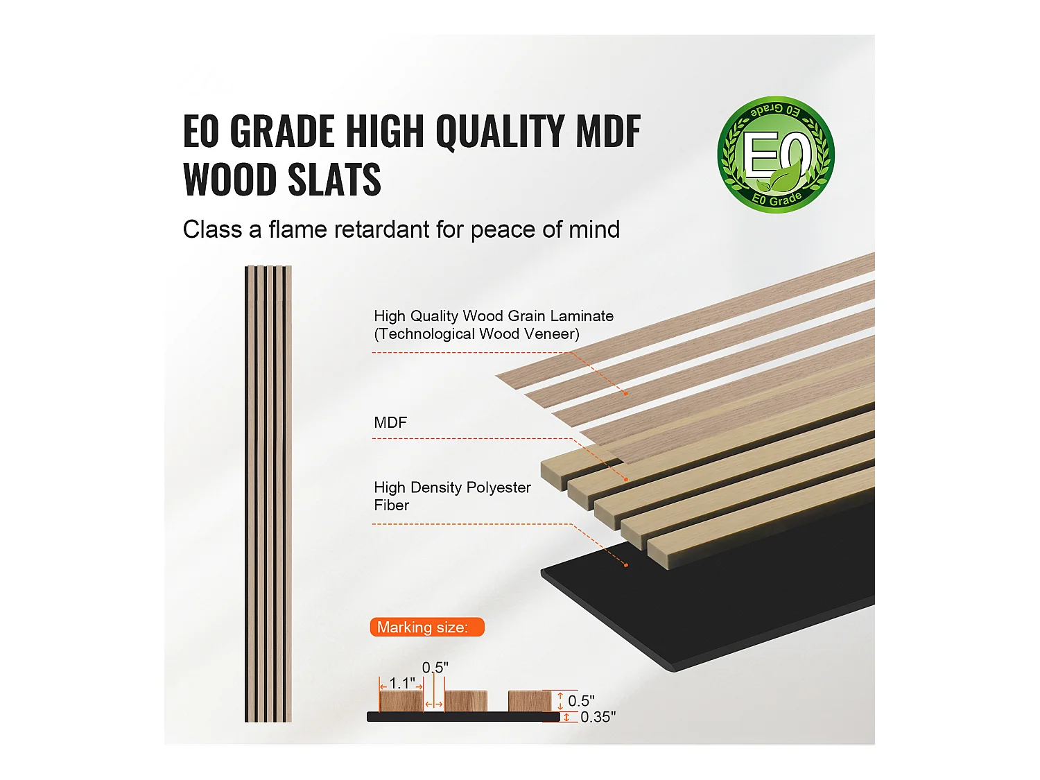 Panneaux Acoustiques à Lattes de Bois SucceBuy, Panneaux Muraux en Bois MDF, pour Décoration Murale Intérieure Moderne, 240 x 20 cm