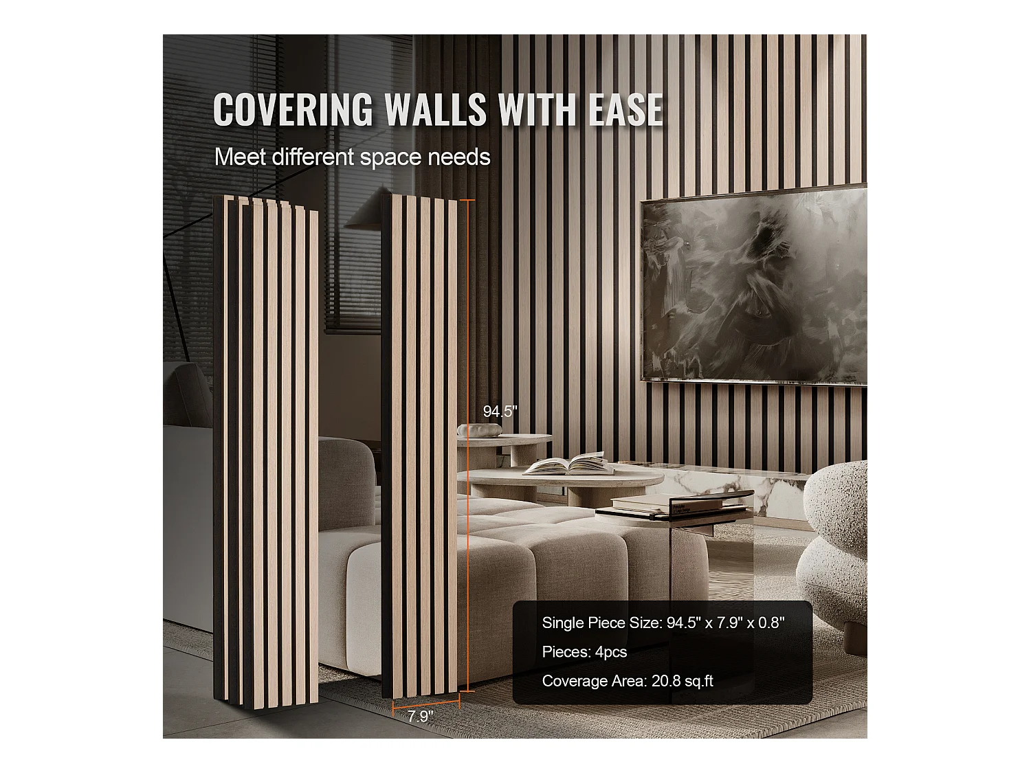 Panneaux Acoustiques à Lattes de Bois SucceBuy, Panneaux Muraux en Bois MDF, pour Décoration Murale Intérieure Moderne, 240 x 20 cm