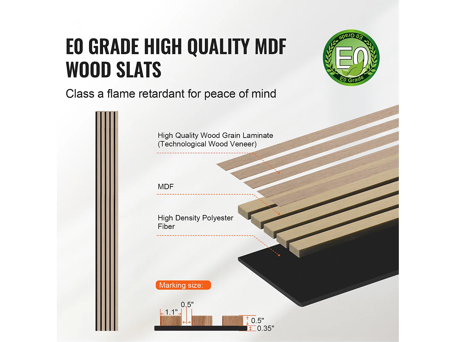 Houten Latten-Akustiekpanelen SucceBuy, Houten MDF-Wandpanelen, voor Moderne Binnenwanddecoratie, 240 x 20 cm