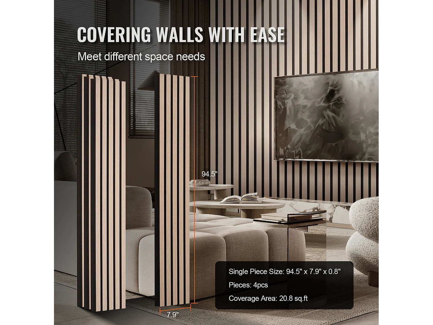 Panneaux Acoustiques à Lattes de Bois SucceBuy, Panneaux Muraux en Bois MDF, pour Décoration Murale Intérieure Moderne, 240 x 20 cm