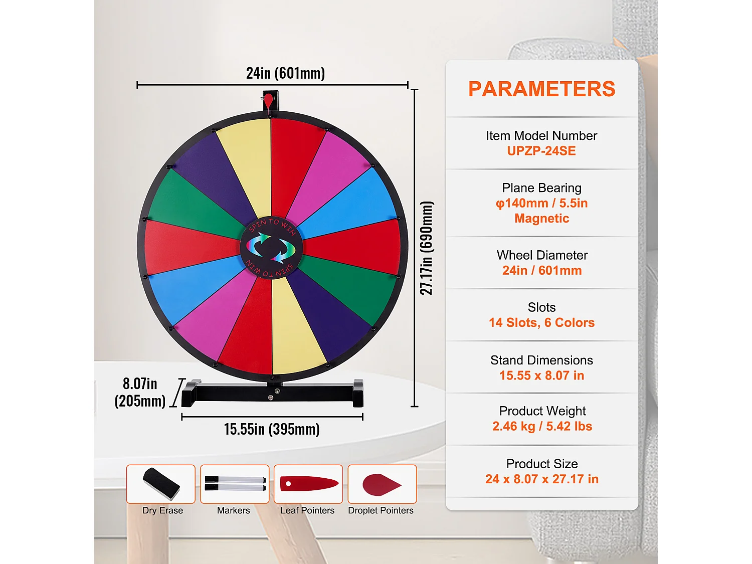 Roue de Prix Rotative, SucceBuy Roue de Prix Rotative 60 cm avec 14 Emplacements pour Table de Jeu pour Salon Professionnel et Carnaval