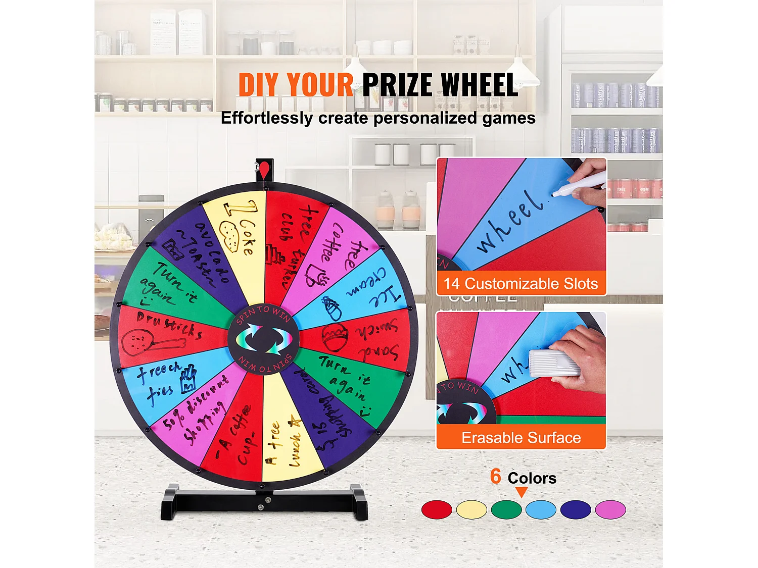 Roue de Prix Rotative, SucceBuy Roue de Prix Rotative 60 cm avec 14 Emplacements pour Table de Jeu pour Salon Professionnel et Carnaval