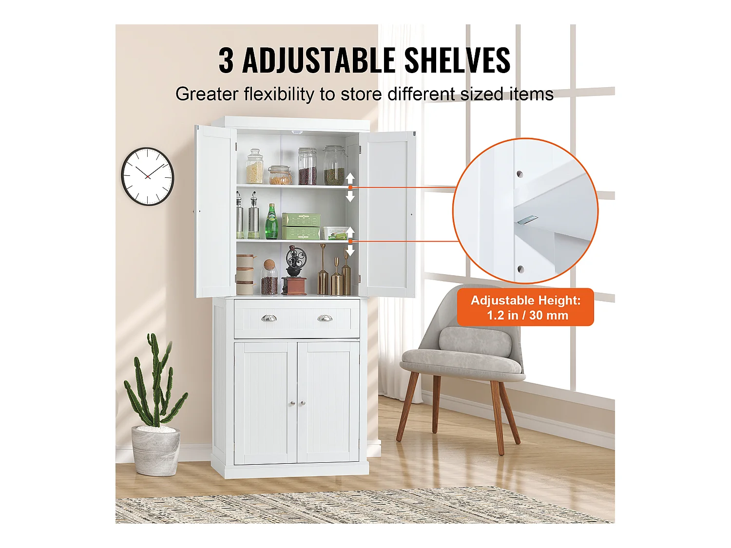 Armoire SucceBuy de Garde-Manger de Cuisine 183cm, 4 Portes, 3 Tablettes Réglables, Rangement, Conçue pour les Grandes Familles et les Restaurants