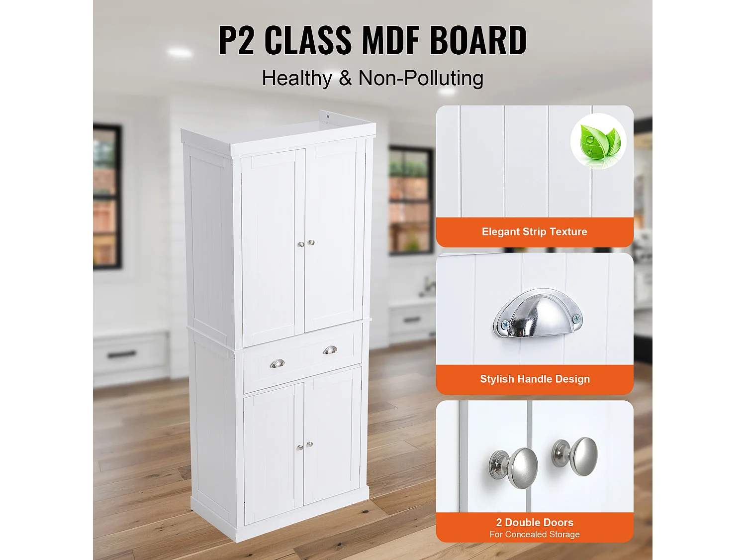 Armoire SucceBuy de Garde-Manger de Cuisine 183cm, 4 Portes, 3 Tablettes Réglables, Rangement, Conçue pour les Grandes Familles et les Restaurants