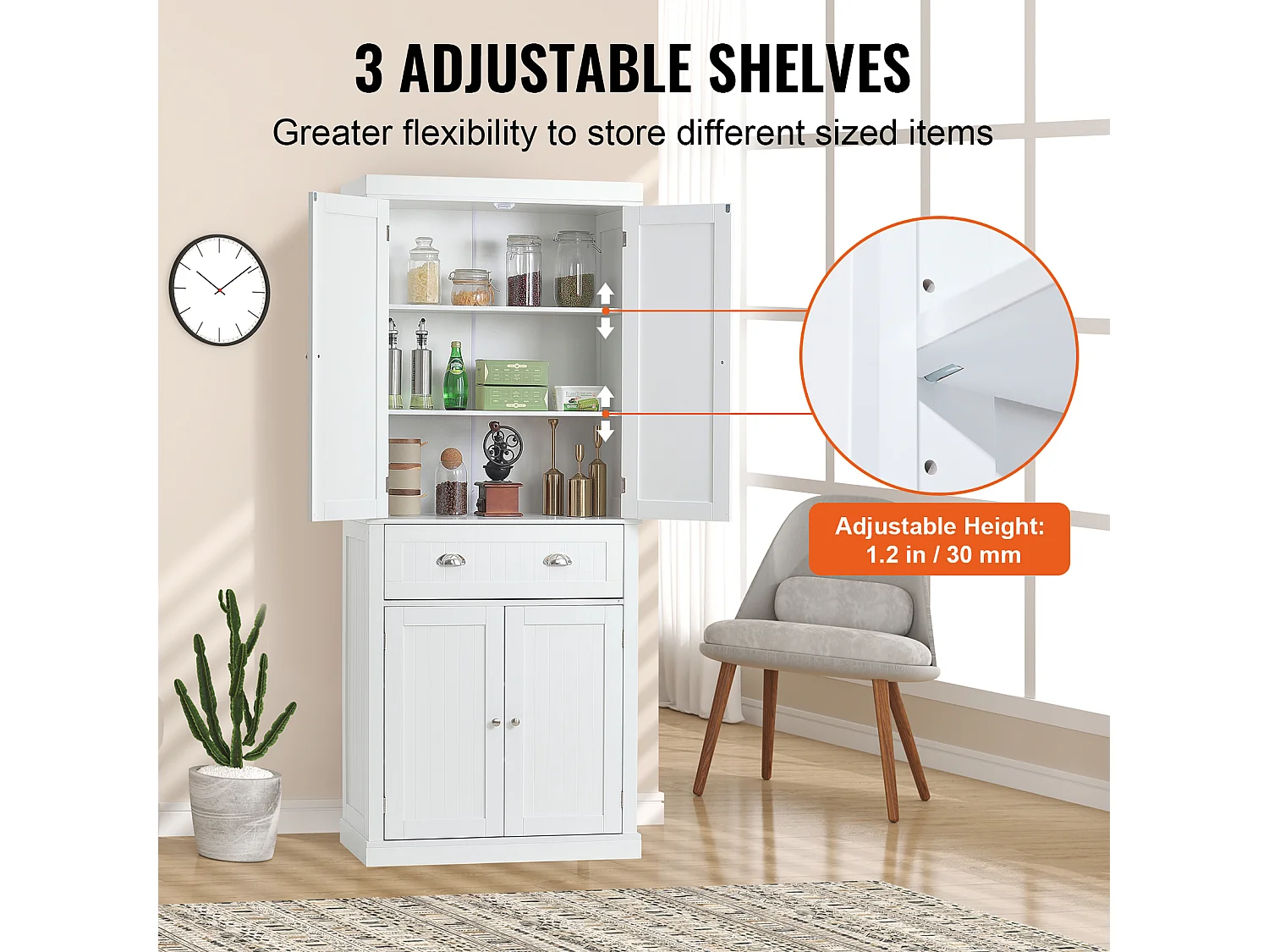 Armoire SucceBuy de Garde-Manger de Cuisine 183cm, 4 Portes, 3 Tablettes Réglables, Rangement, Conçue pour les Grandes Familles et les Restaurants