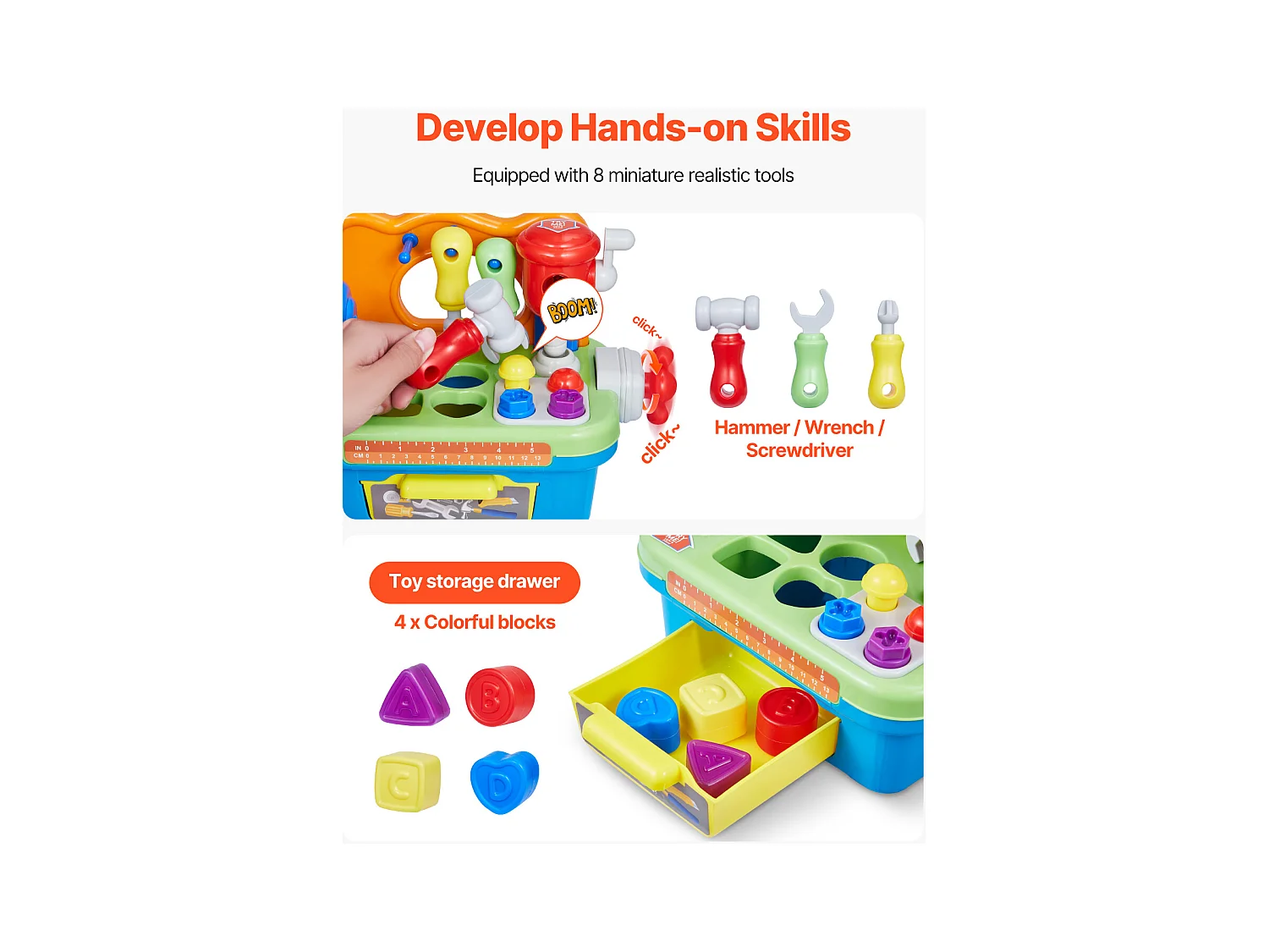 Jouet d'Établi, SucceBuy Jouet d'Établi avec Musique et Motricité pour Enfants à partir de 2 Ans