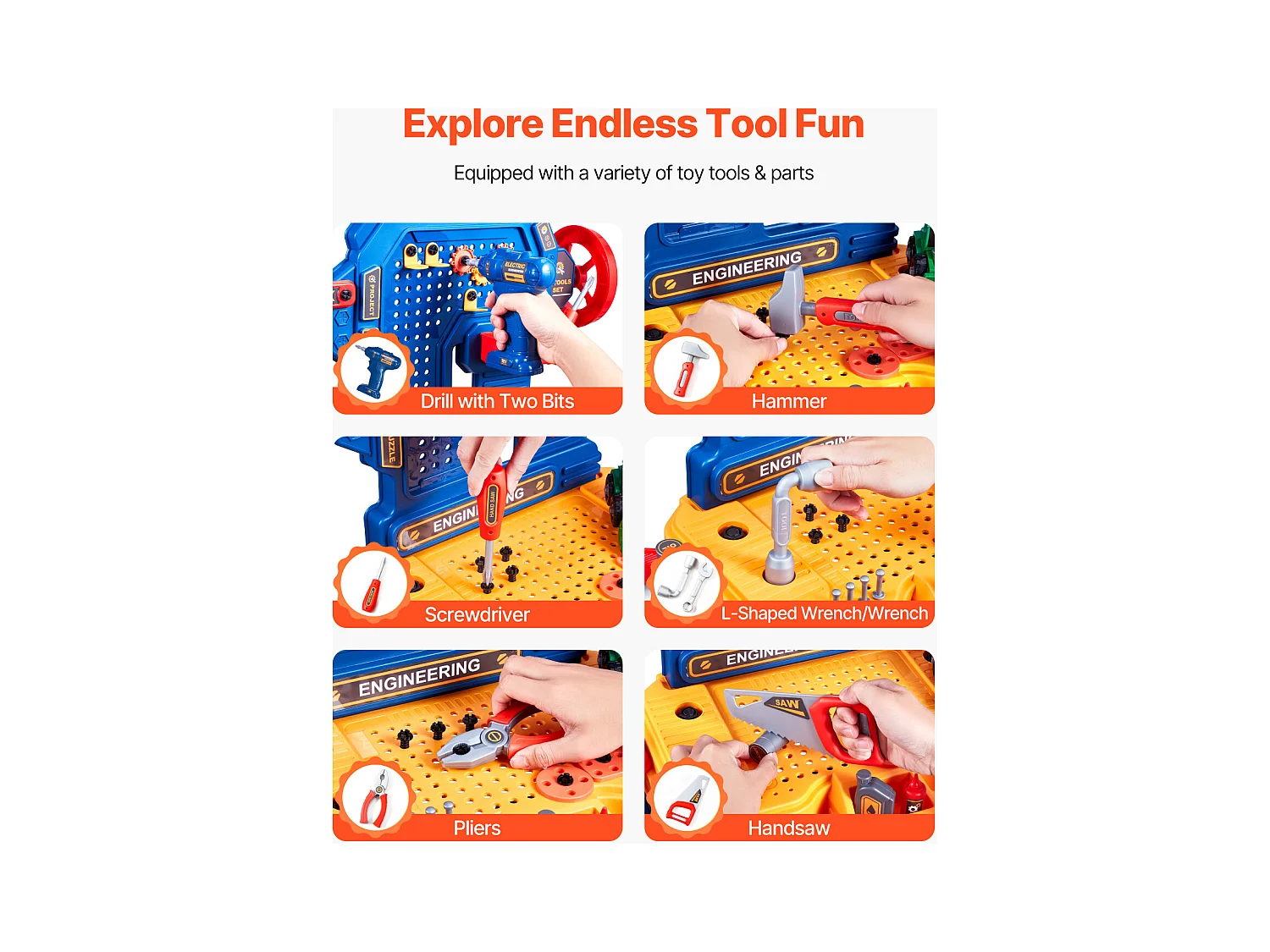 Werkbank Speelgoed, SucceBuy Kinderwerkbank met 181-delige Speelgoedset voor Kinderen vanaf 3 Jaar