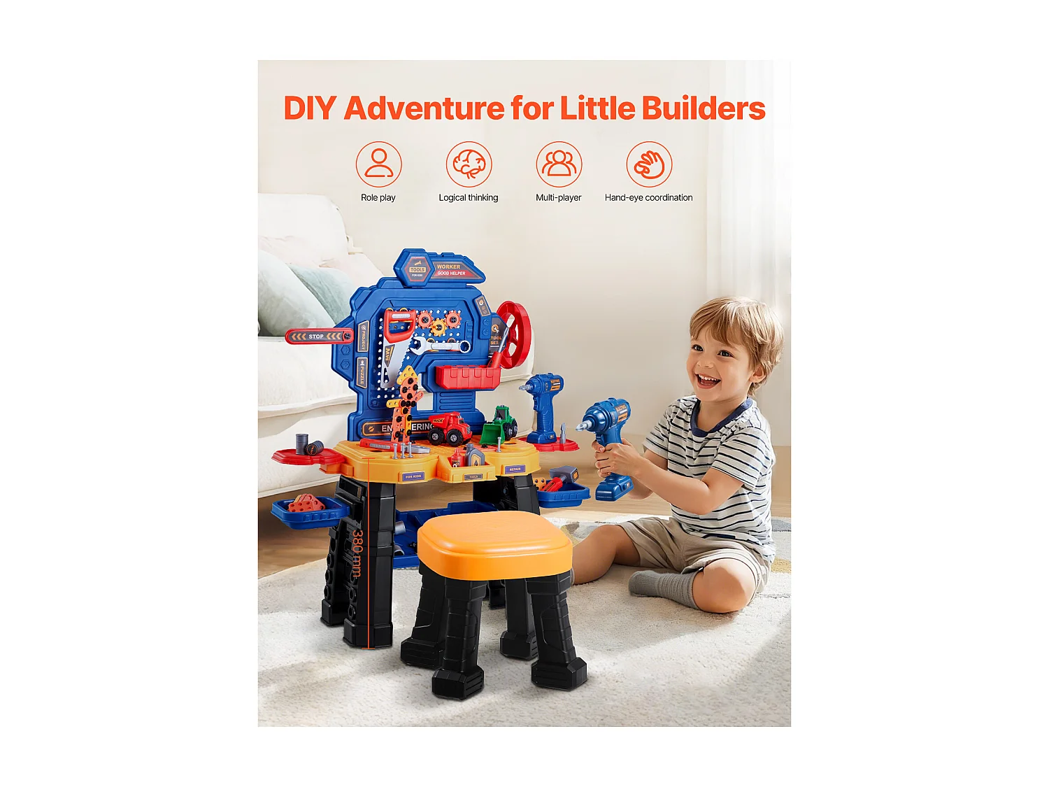 Jouet d'Établi, SucceBuy Établi pour Enfants avec Ensemble de Jouets de 181 Pièces pour les Enfants de 3 Ans et Plus