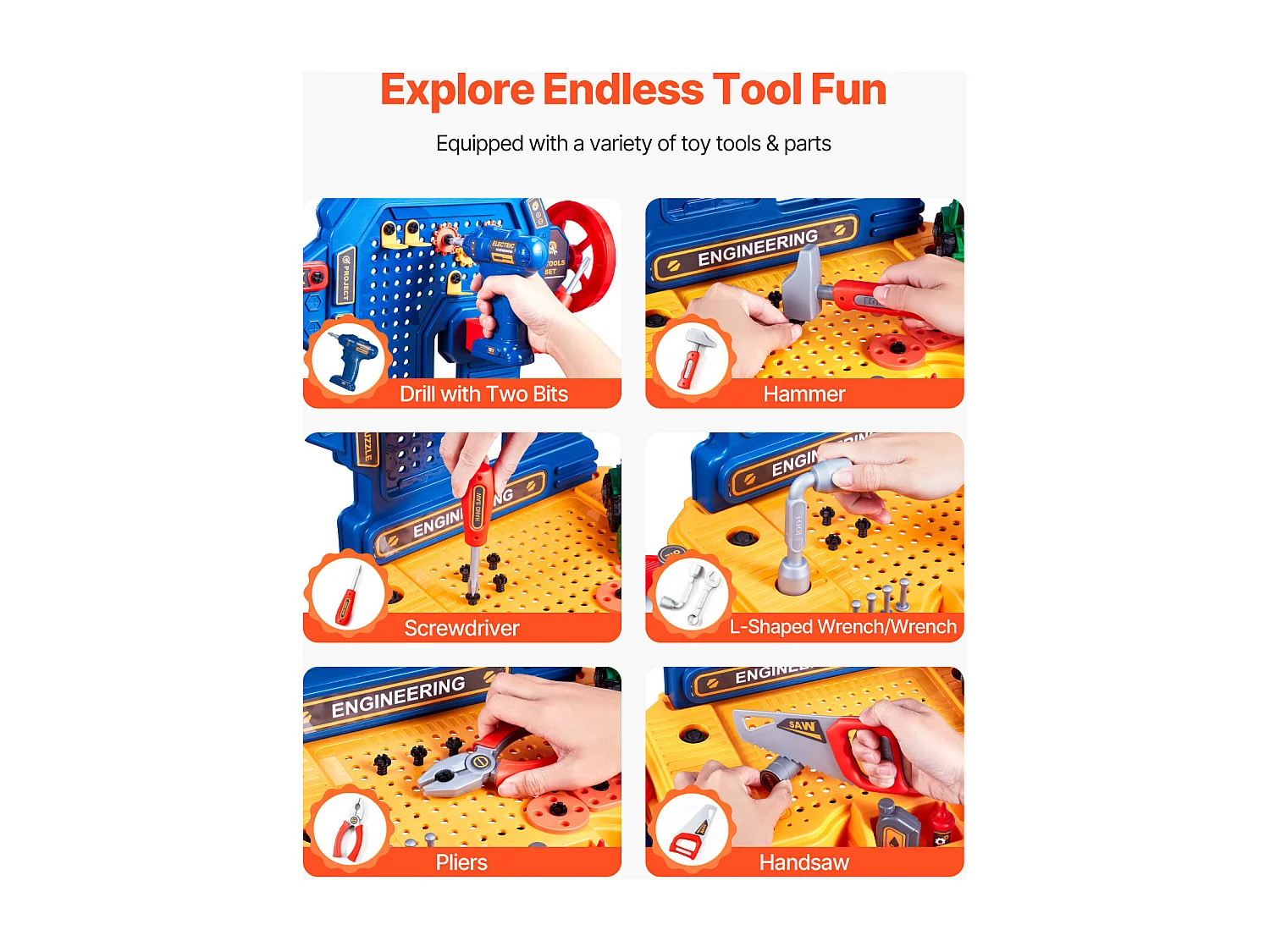 Jouet d'Établi, SucceBuy Établi pour Enfants avec Ensemble de Jouets de 181 Pièces pour les Enfants de 3 Ans et Plus