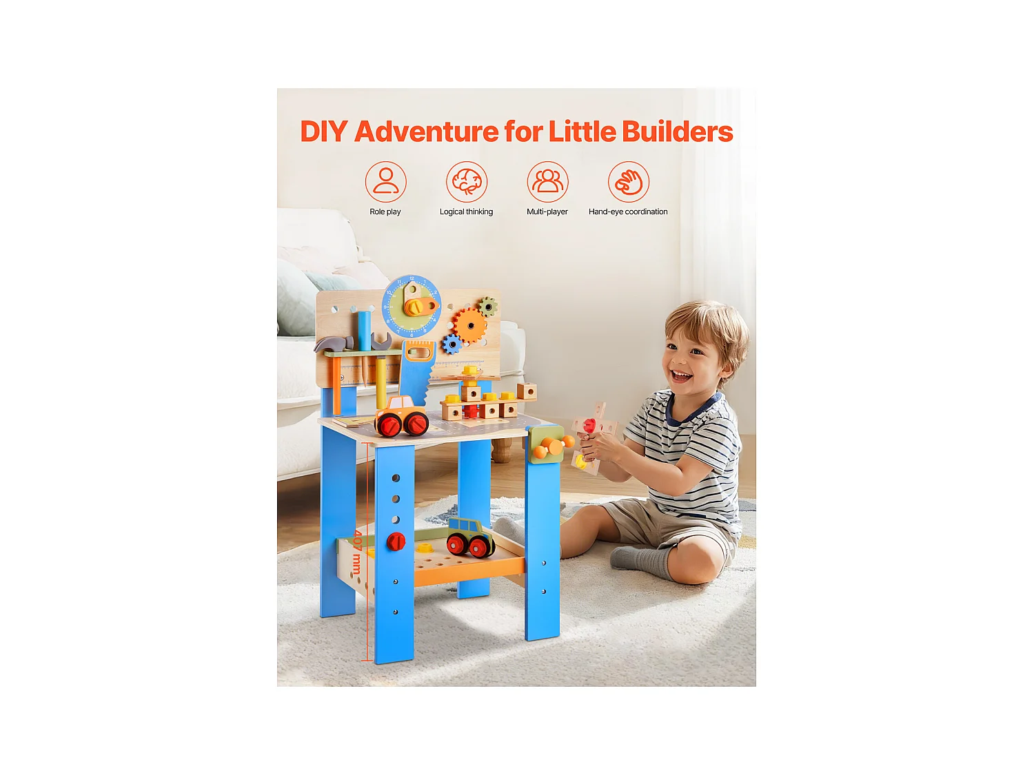 Jouet d'Établi, SucceBuy Établi en Bois pour Enfants avec 62 Pièces et Outils Réalistes