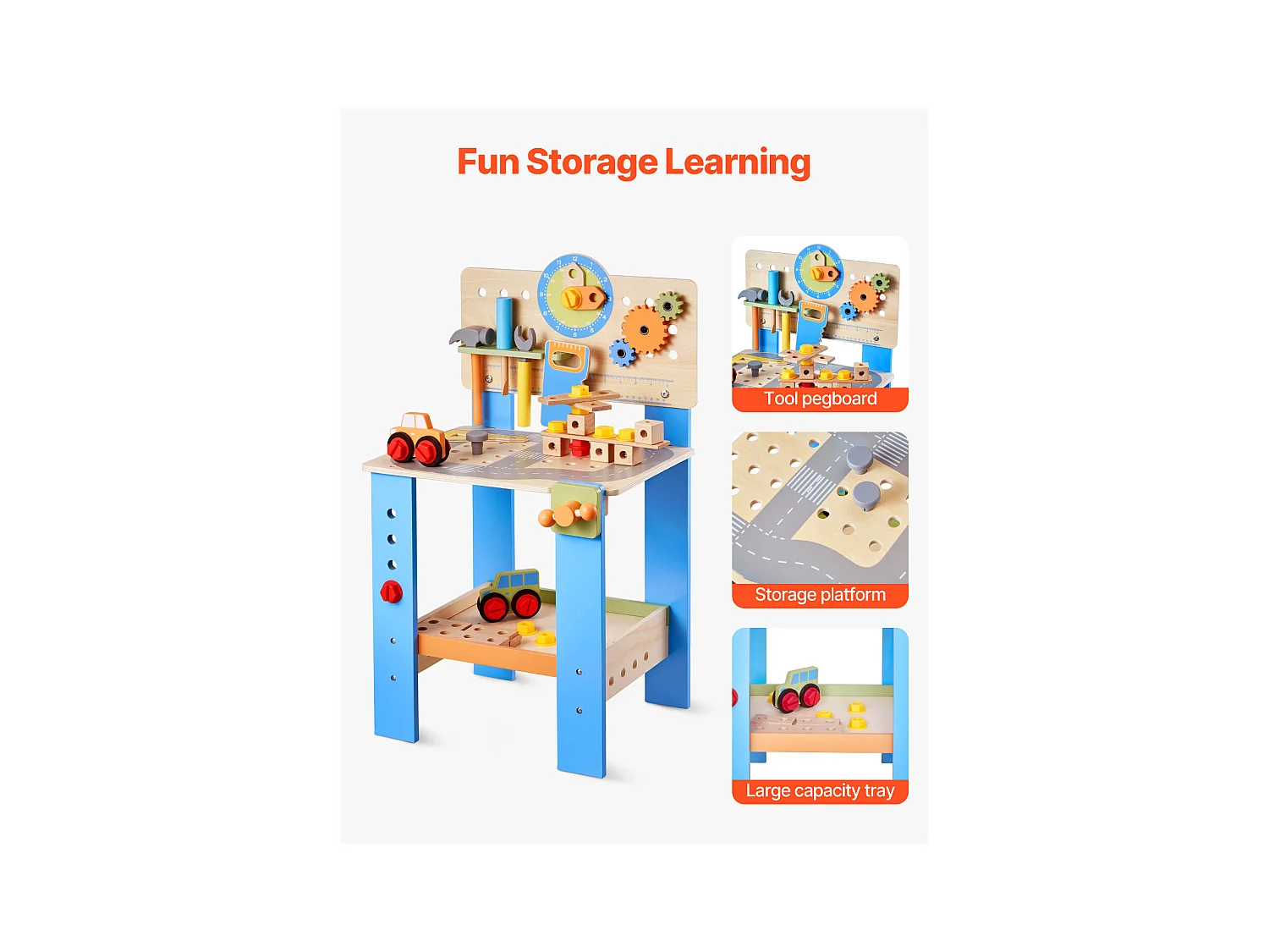 Jouet d'Établi, SucceBuy Établi en Bois pour Enfants avec 62 Pièces et Outils Réalistes