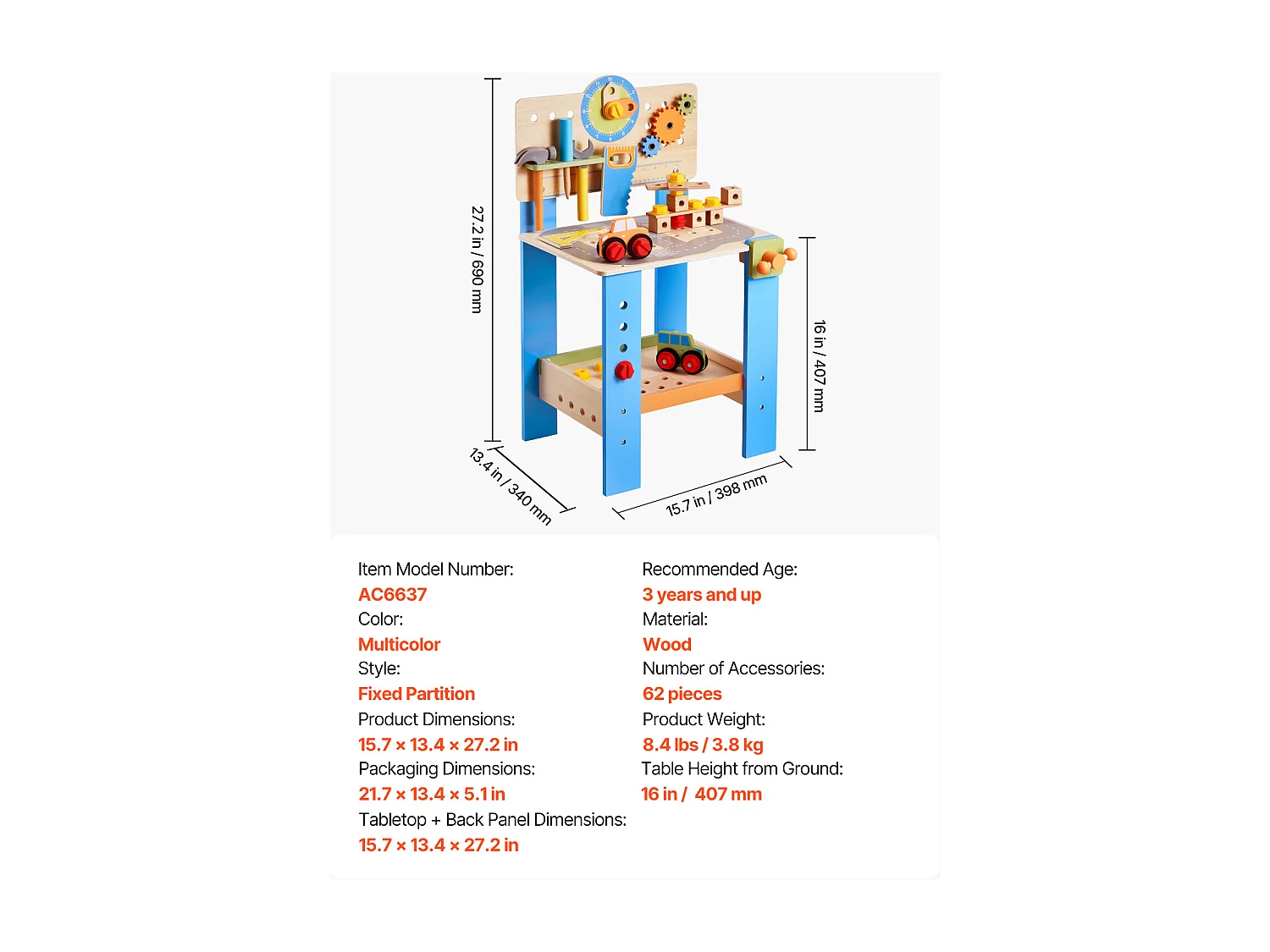 Jouet d'Établi, SucceBuy Établi en Bois pour Enfants avec 62 Pièces et Outils Réalistes