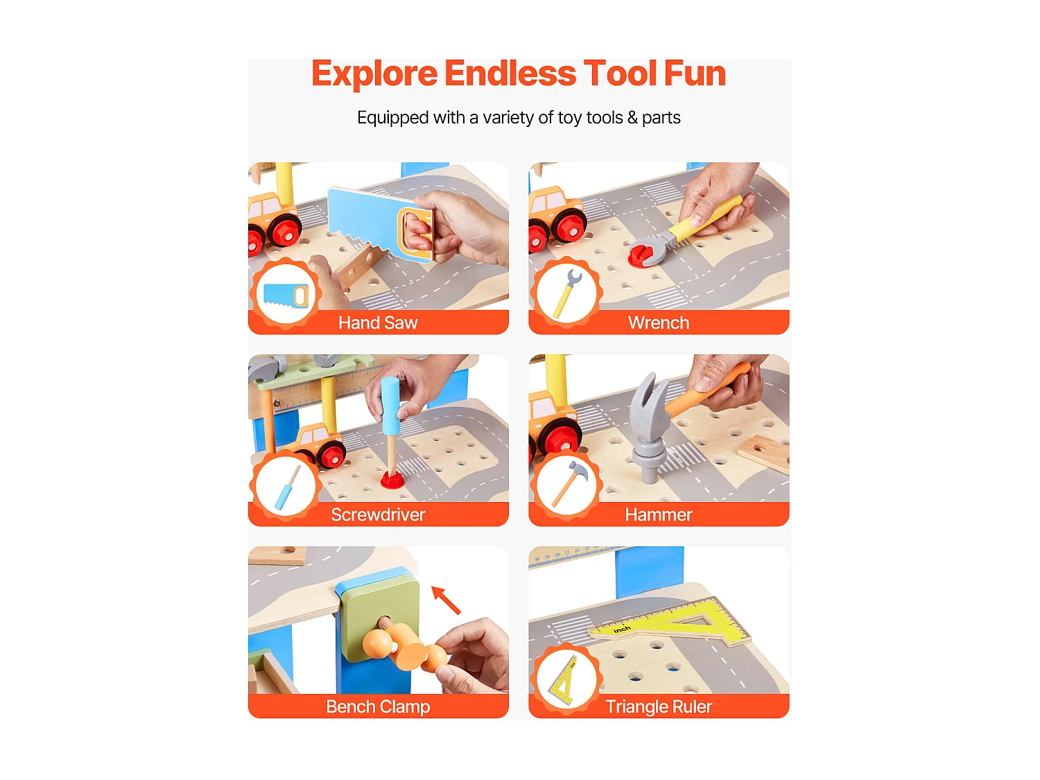 Jouet d'Établi, SucceBuy Établi en Bois pour Enfants avec 62 Pièces et Outils Réalistes