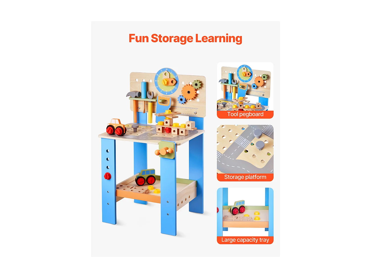 Jouet d'Établi, SucceBuy Établi en Bois pour Enfants avec 62 Pièces et Outils Réalistes