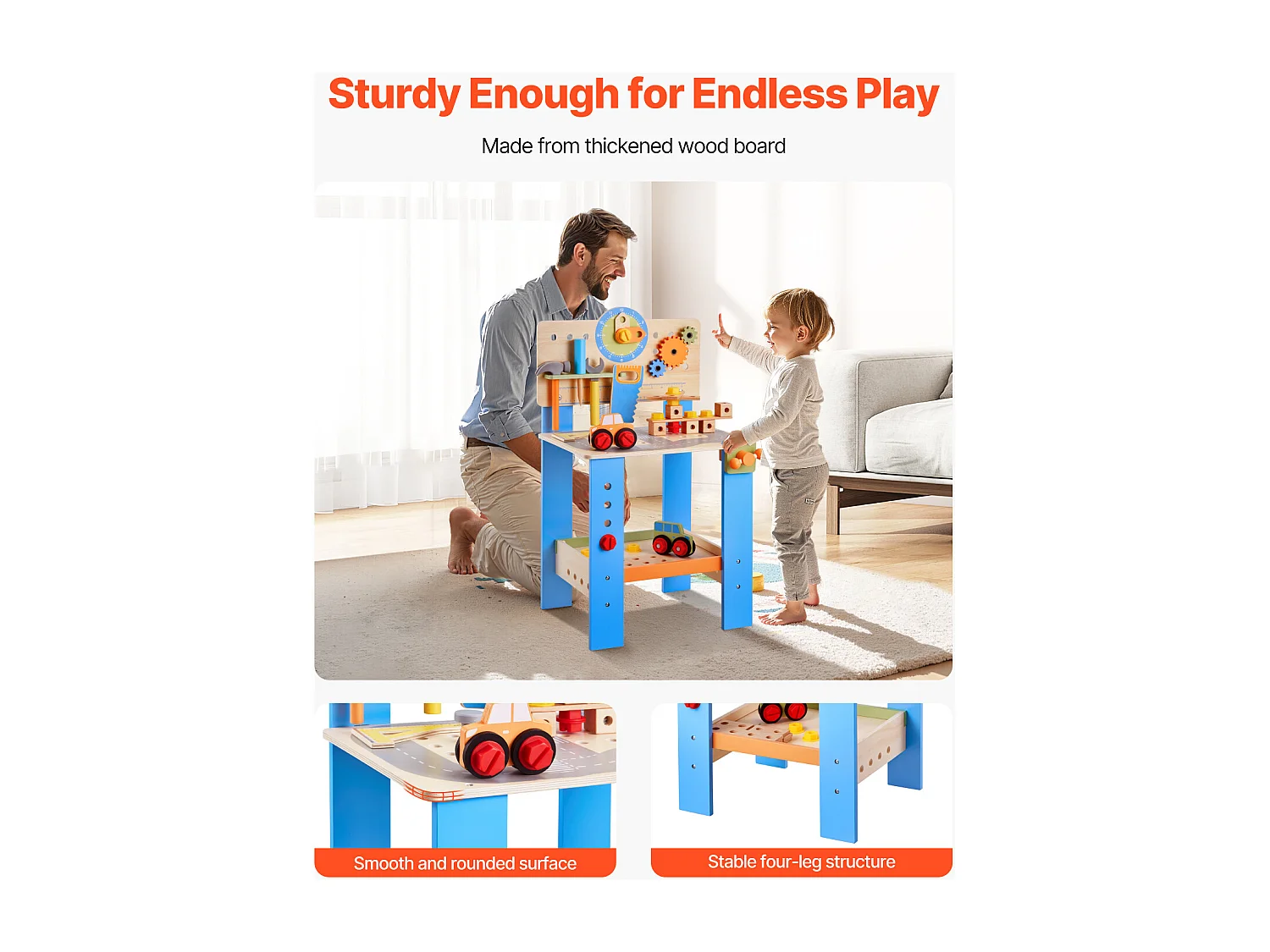 Jouet d'Établi, SucceBuy Établi en Bois pour Enfants avec 62 Pièces et Outils Réalistes