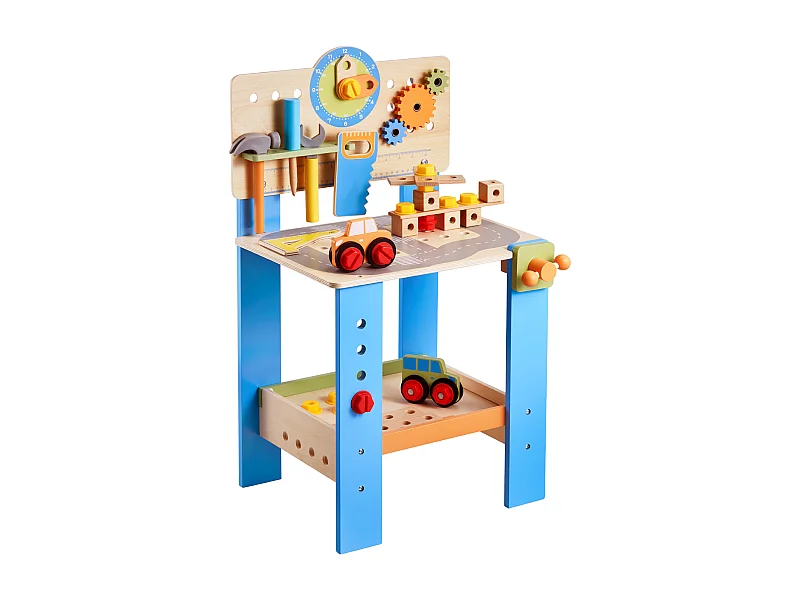 Jouet d'Établi, SucceBuy Établi en Bois pour Enfants avec 62 Pièces et Outils Réalistes