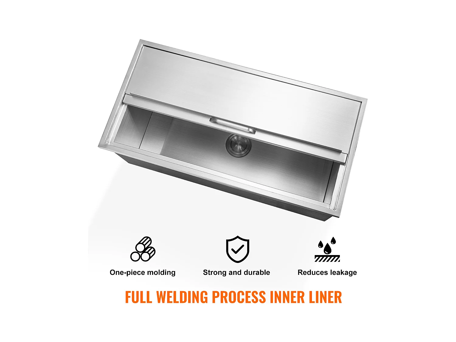 Seau à Glace SucceBuy 95,66 L 91x46x36 cm, Glacière Encastrée en Acier Inoxydable avec Couvercle, Idéal pour la Cuisine Extérieure