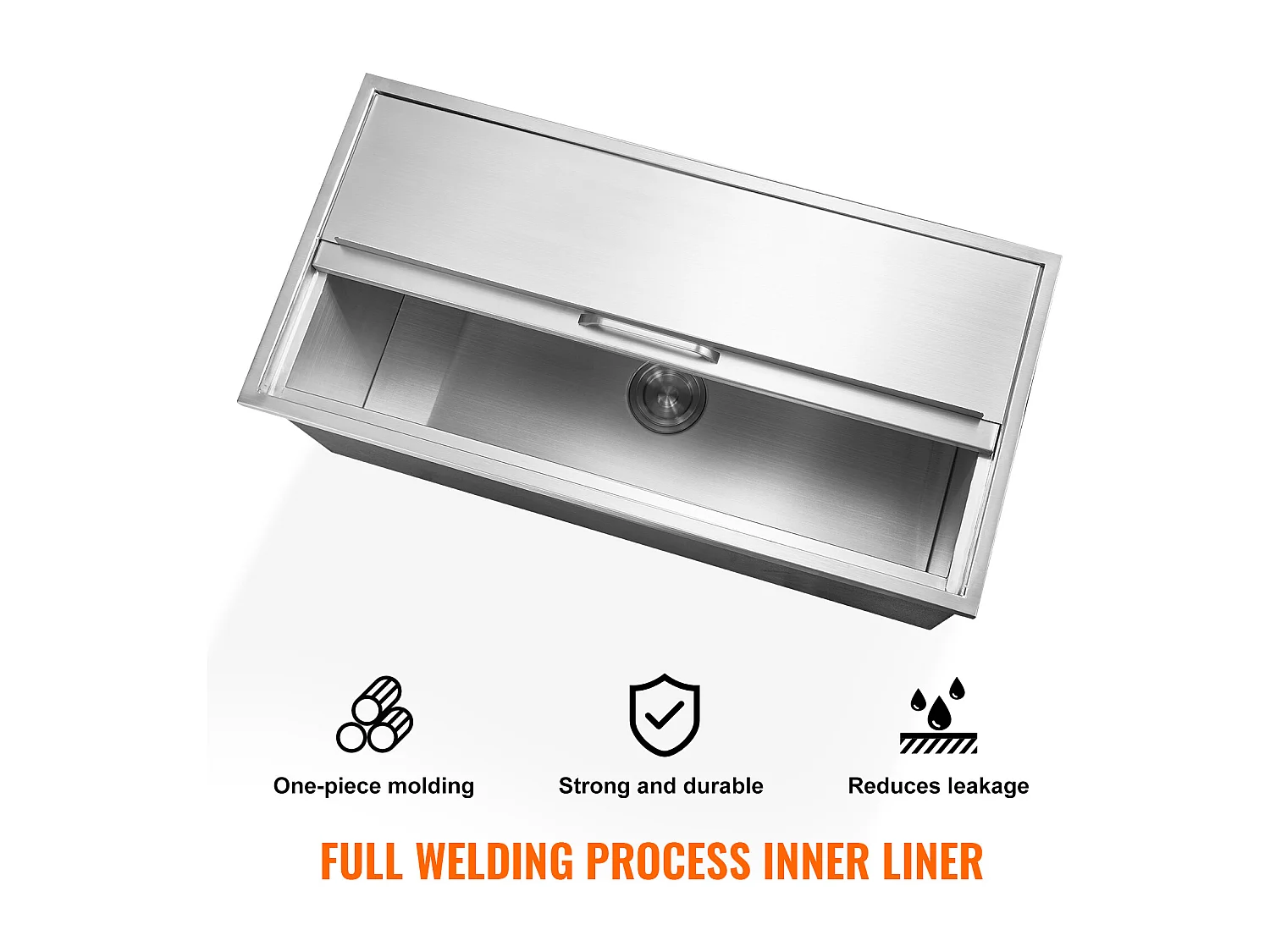 Seau à Glace SucceBuy 95,66 L 91x46x36 cm, Glacière Encastrée en Acier Inoxydable avec Couvercle, Idéal pour la Cuisine Extérieure