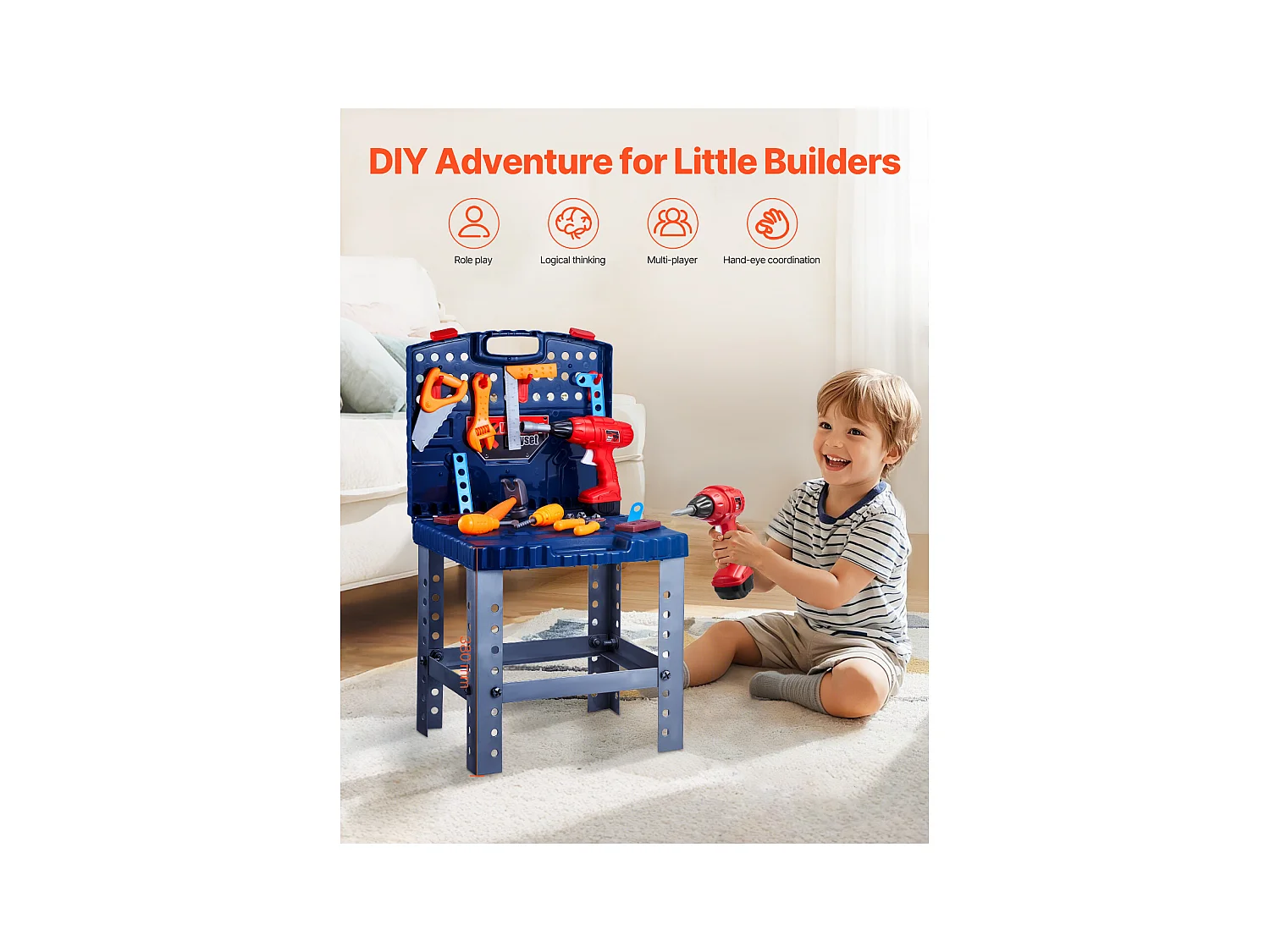 Werkbank Speelgoed, SucceBuy Kids DIY Werkbank met 56 Onderdelen en Realistische Speelgoedboor