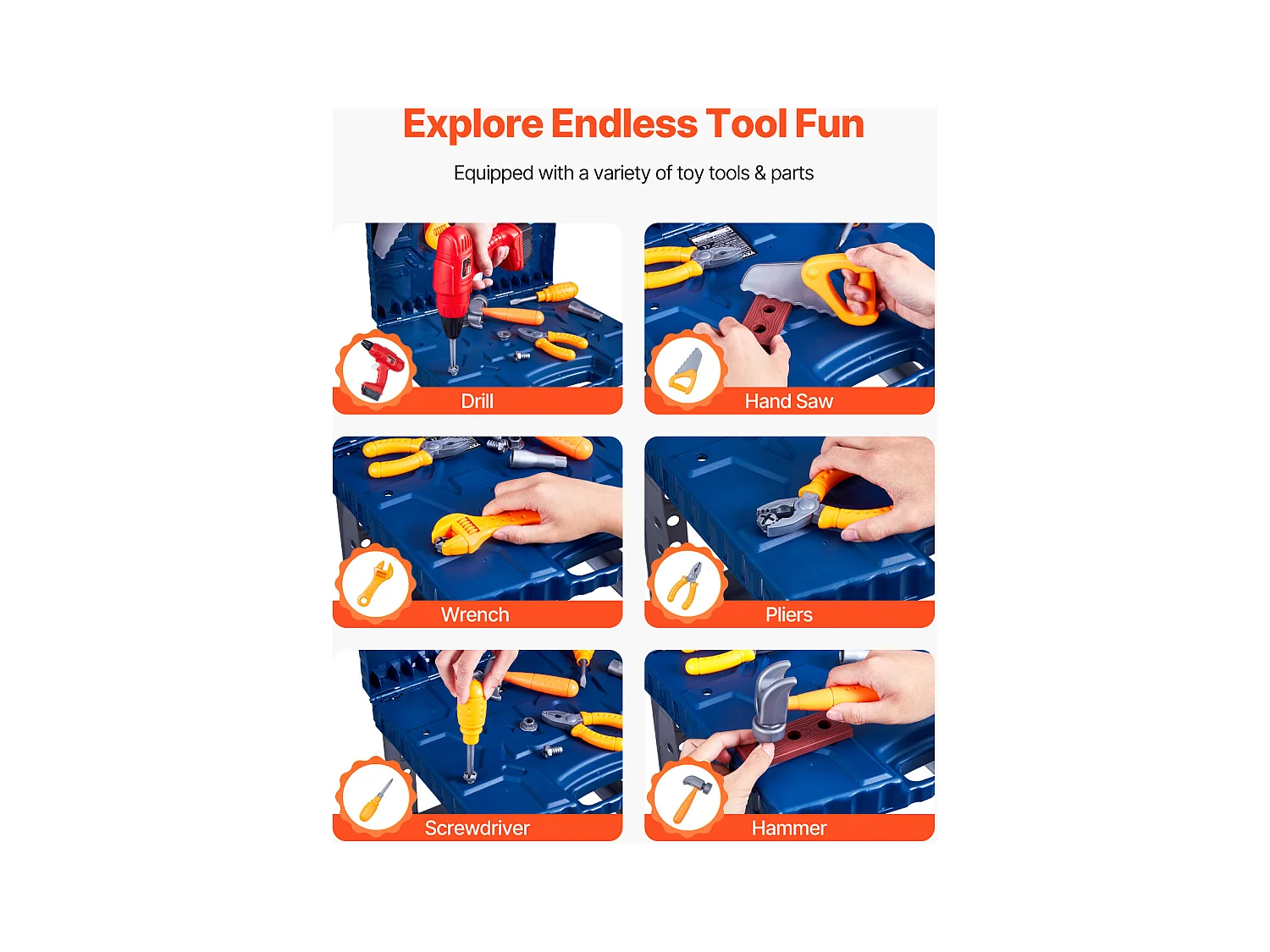 Werkbank Speelgoed, SucceBuy Kids DIY Werkbank met 56 Onderdelen en Realistische Speelgoedboor