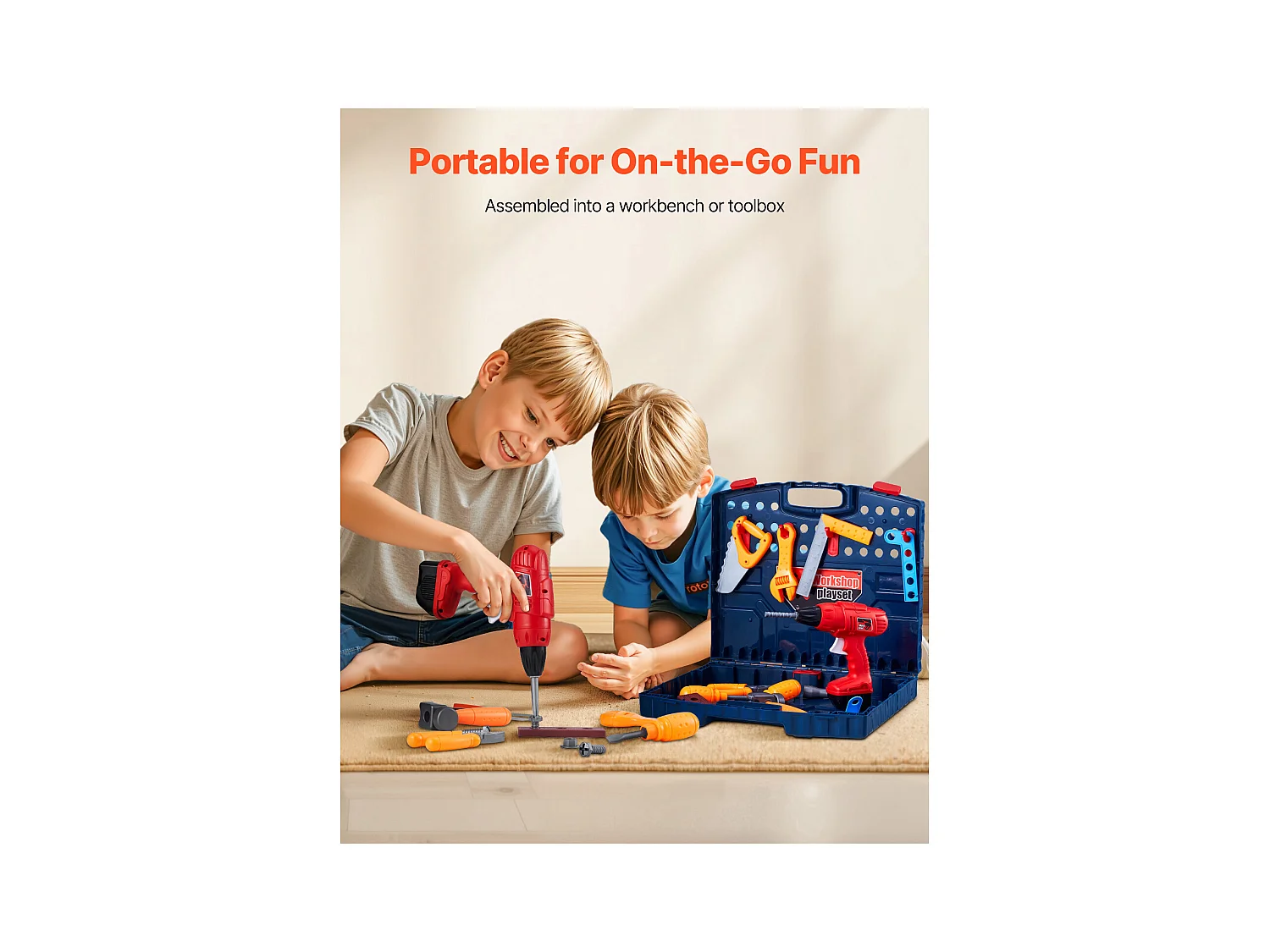 Werkbank Speelgoed, SucceBuy Kids DIY Werkbank met 56 Onderdelen en Realistische Speelgoedboor