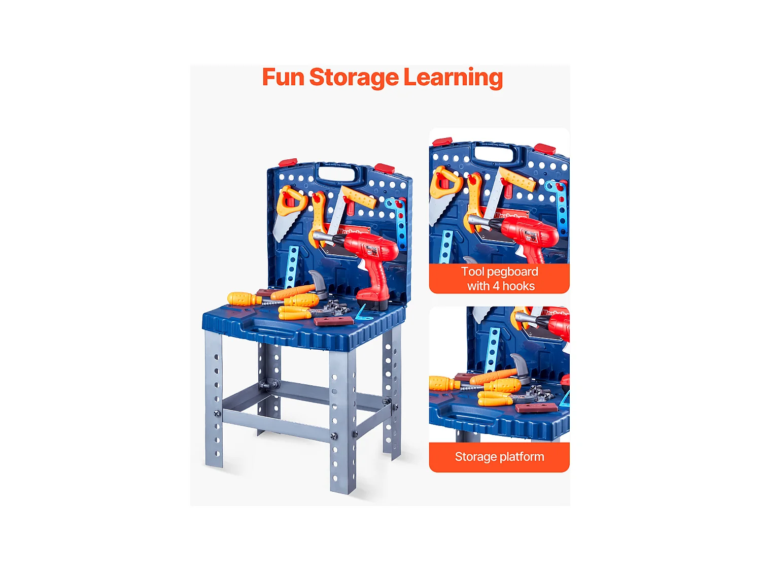 Werkbank Speelgoed, SucceBuy Kids DIY Werkbank met 56 Onderdelen en Realistische Speelgoedboor