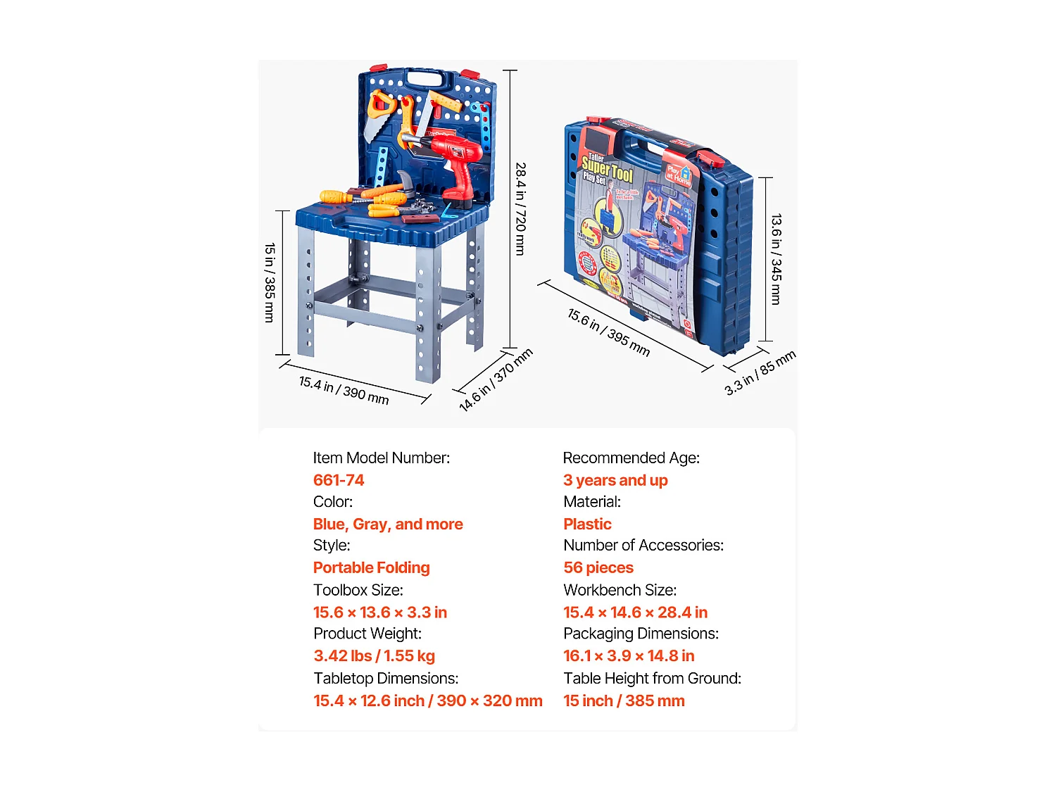 Jouet d'Établi, SucceBuy Établi de Bricolage pour Enfants avec 56 Pièces et Perceuse Jouet Réaliste