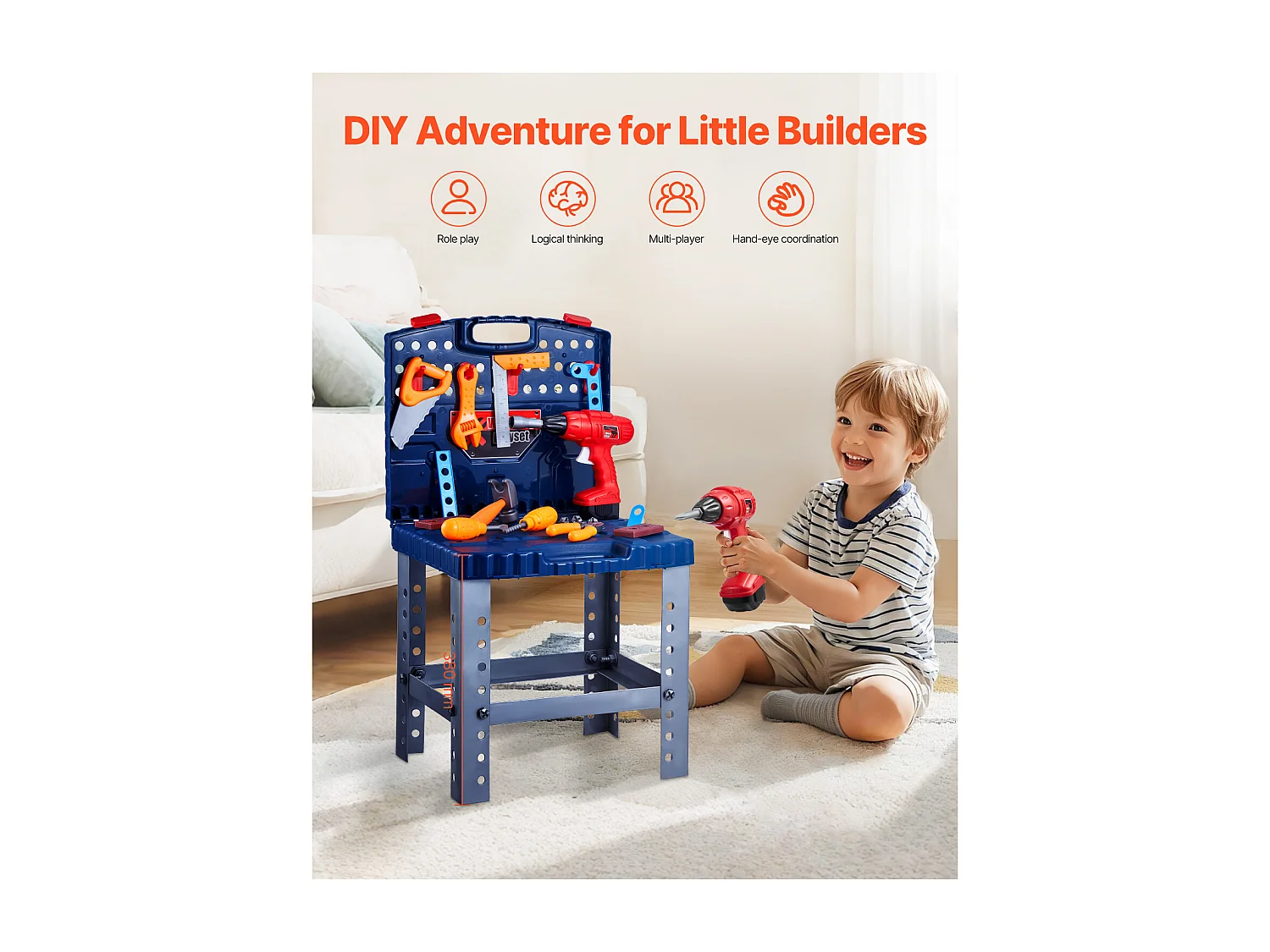 Jouet d'Établi, SucceBuy Établi de Bricolage pour Enfants avec 56 Pièces et Perceuse Jouet Réaliste