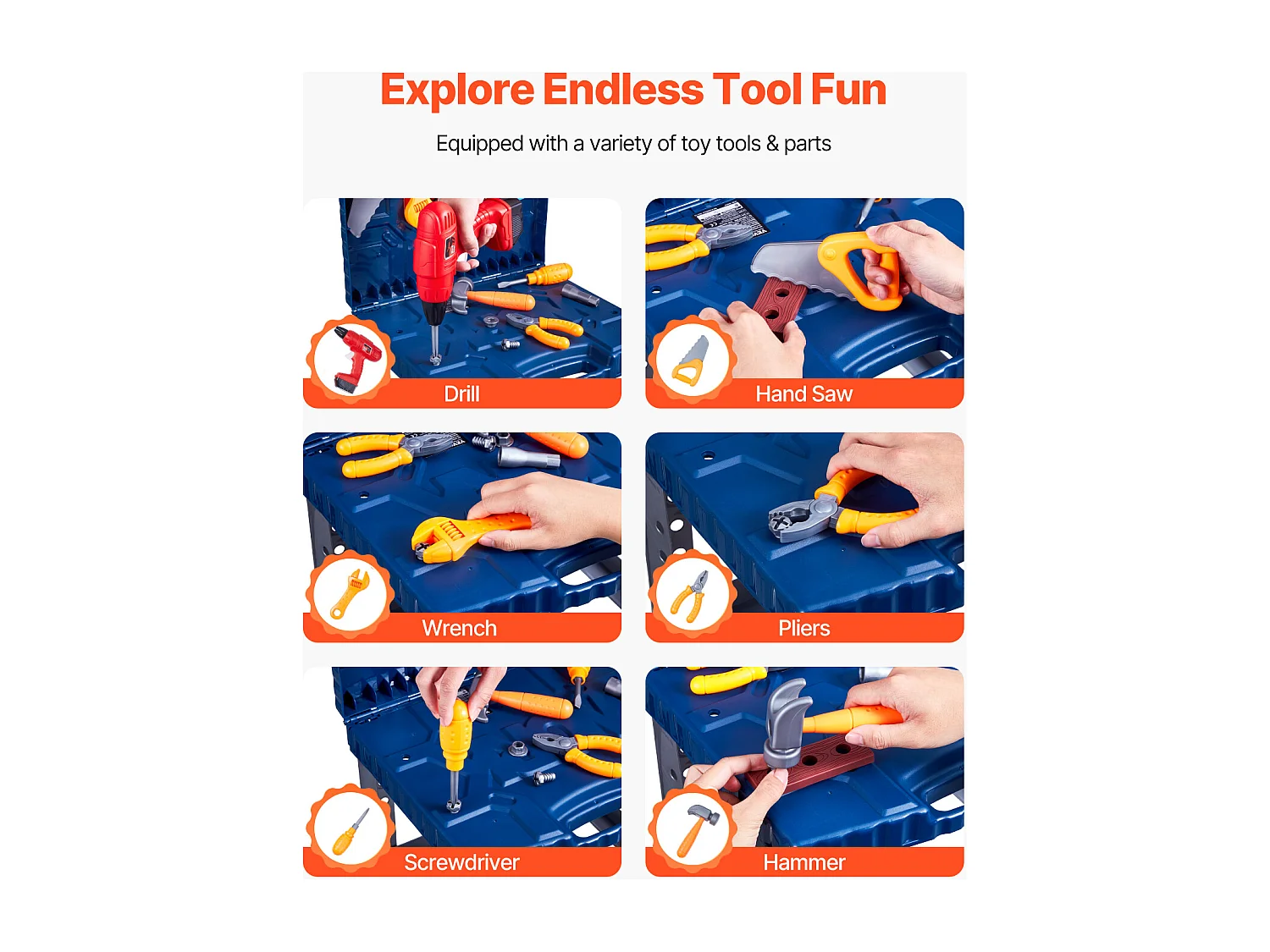 Jouet d'Établi, SucceBuy Établi de Bricolage pour Enfants avec 56 Pièces et Perceuse Jouet Réaliste