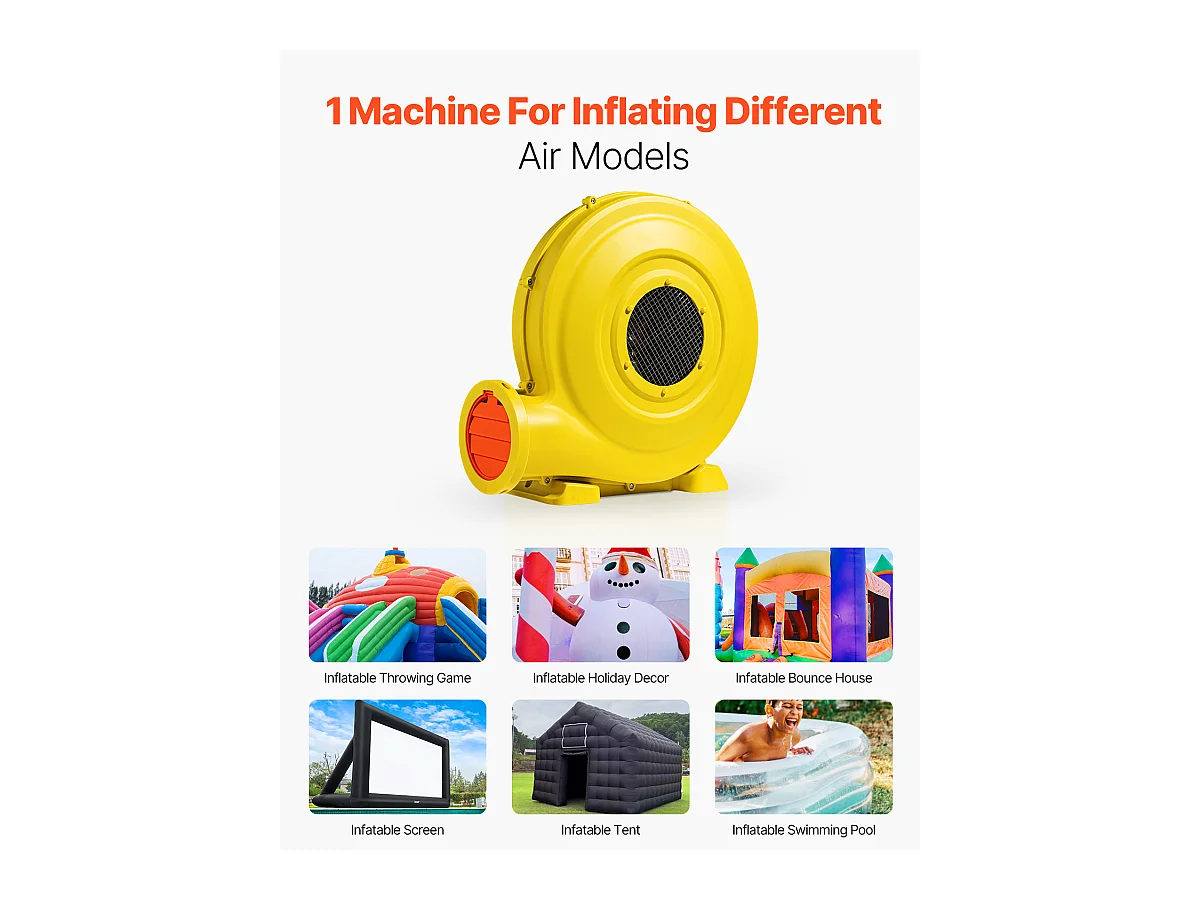 Souffleur d'Air SucceBuy Souffleur Gonflable 1,3 CV 950 W, Pompe à Air Commerciale pour Structures Gonflables, Jaune