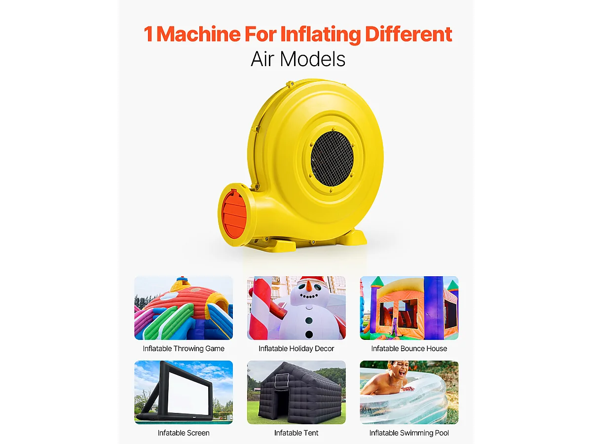 Souffleur d'Air SucceBuy Souffleur Gonflable 1,3 CV 950 W, Pompe à Air Commerciale pour Structures Gonflables, Jaune