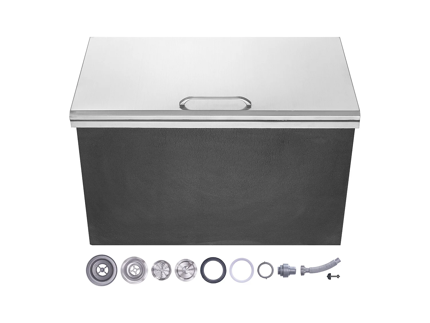 Seau à Glace SucceBuy 78,37 L 61x51x38 cm, Glacière Drop-in en Acier Inoxydable, avec Couvercle à Charnière, pour la Cuisine Extérieure