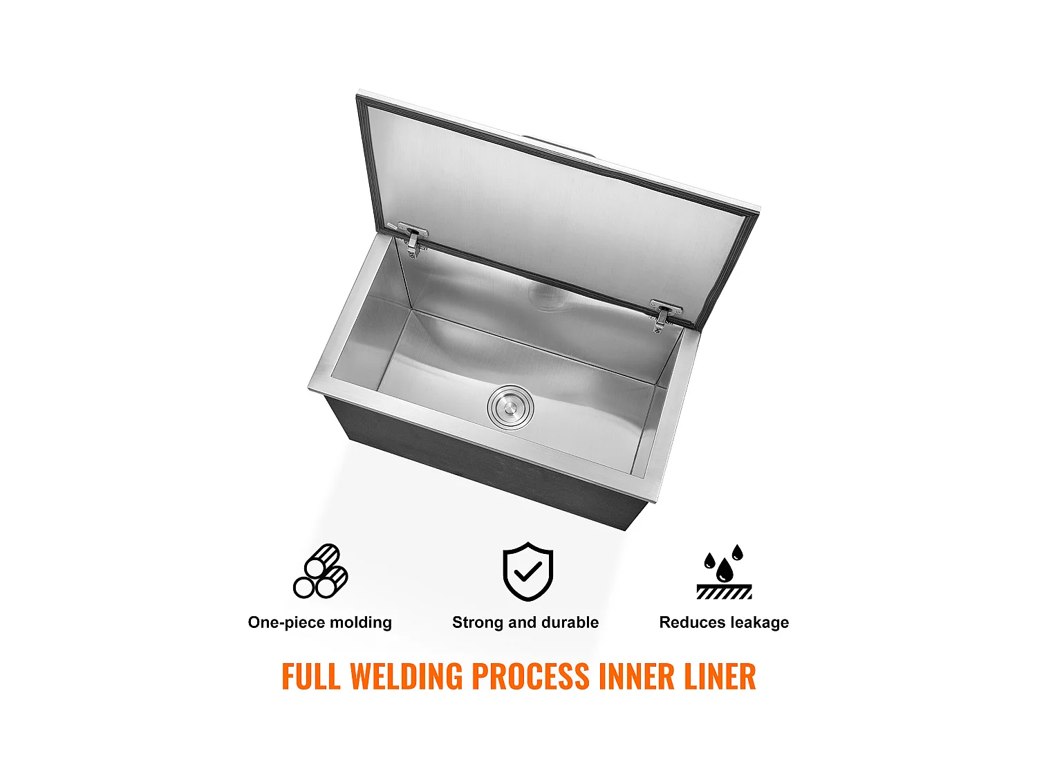 Seau à Glace SucceBuy 78,37 L 61x51x38 cm, Glacière Drop-in en Acier Inoxydable, avec Couvercle à Charnière, pour la Cuisine Extérieure