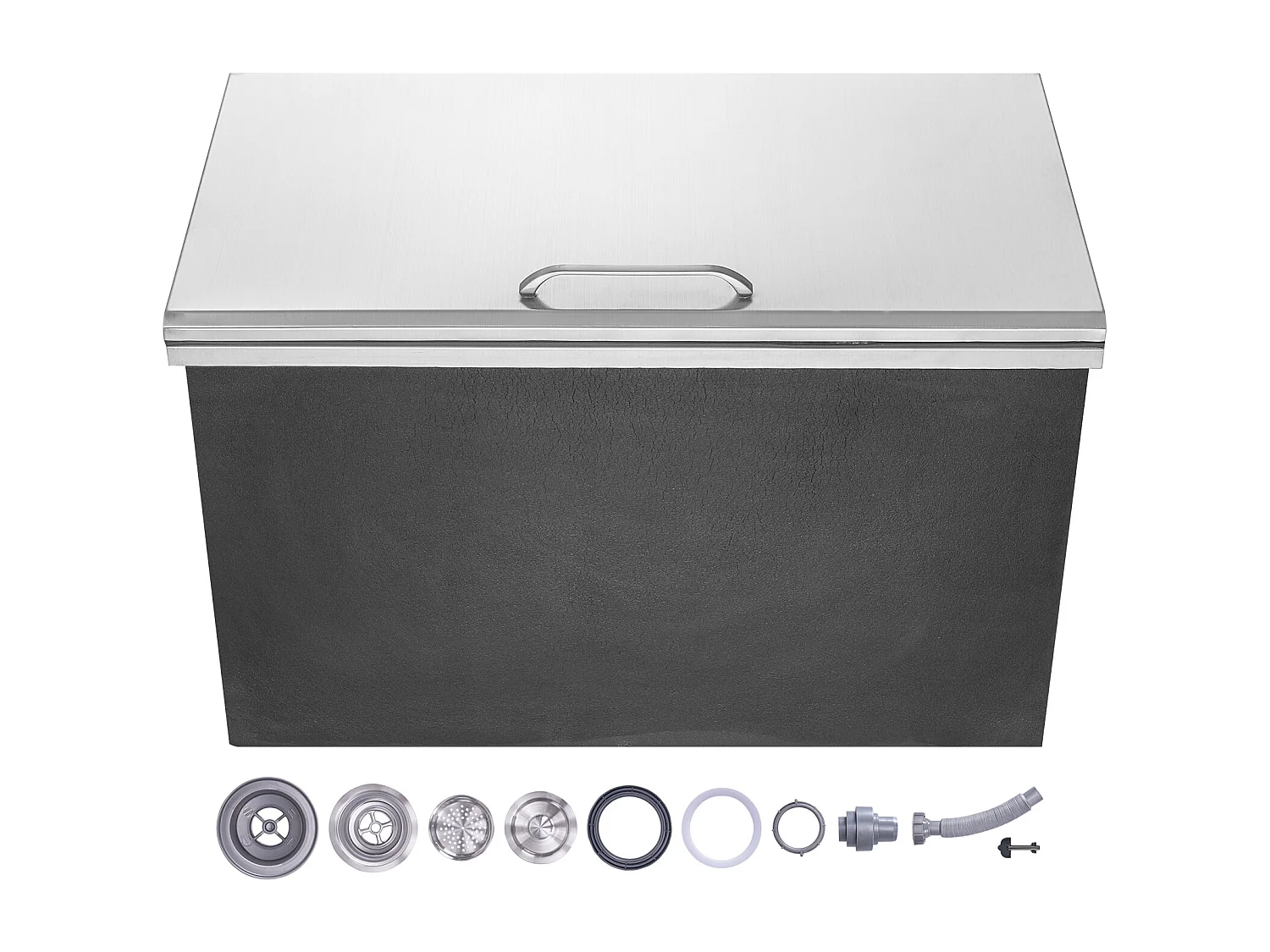 Seau à Glace SucceBuy 78,37 L 61x51x38 cm, Glacière Drop-in en Acier Inoxydable, avec Couvercle à Charnière, pour la Cuisine Extérieure