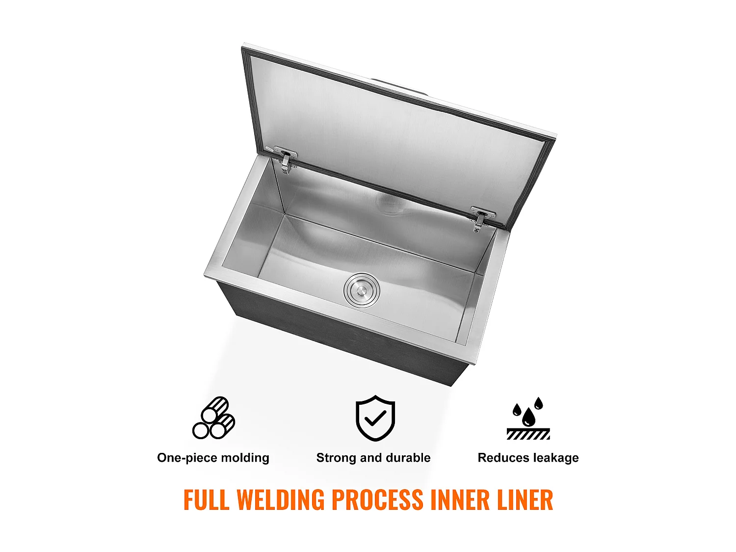 Seau à Glace SucceBuy 78,37 L 61x51x38 cm, Glacière Drop-in en Acier Inoxydable, avec Couvercle à Charnière, pour la Cuisine Extérieure